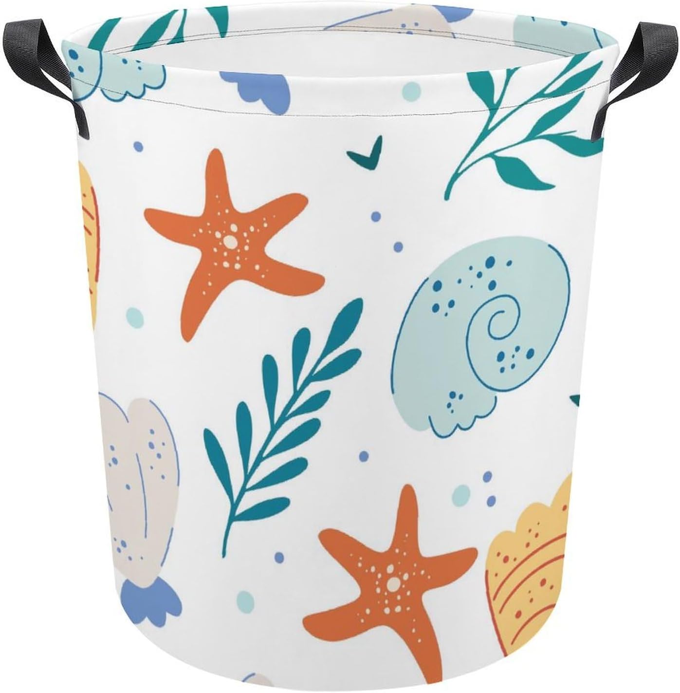 MEIKKO Sea Shells And Starfish Laundry Basket Waterproof Foldable with Handles