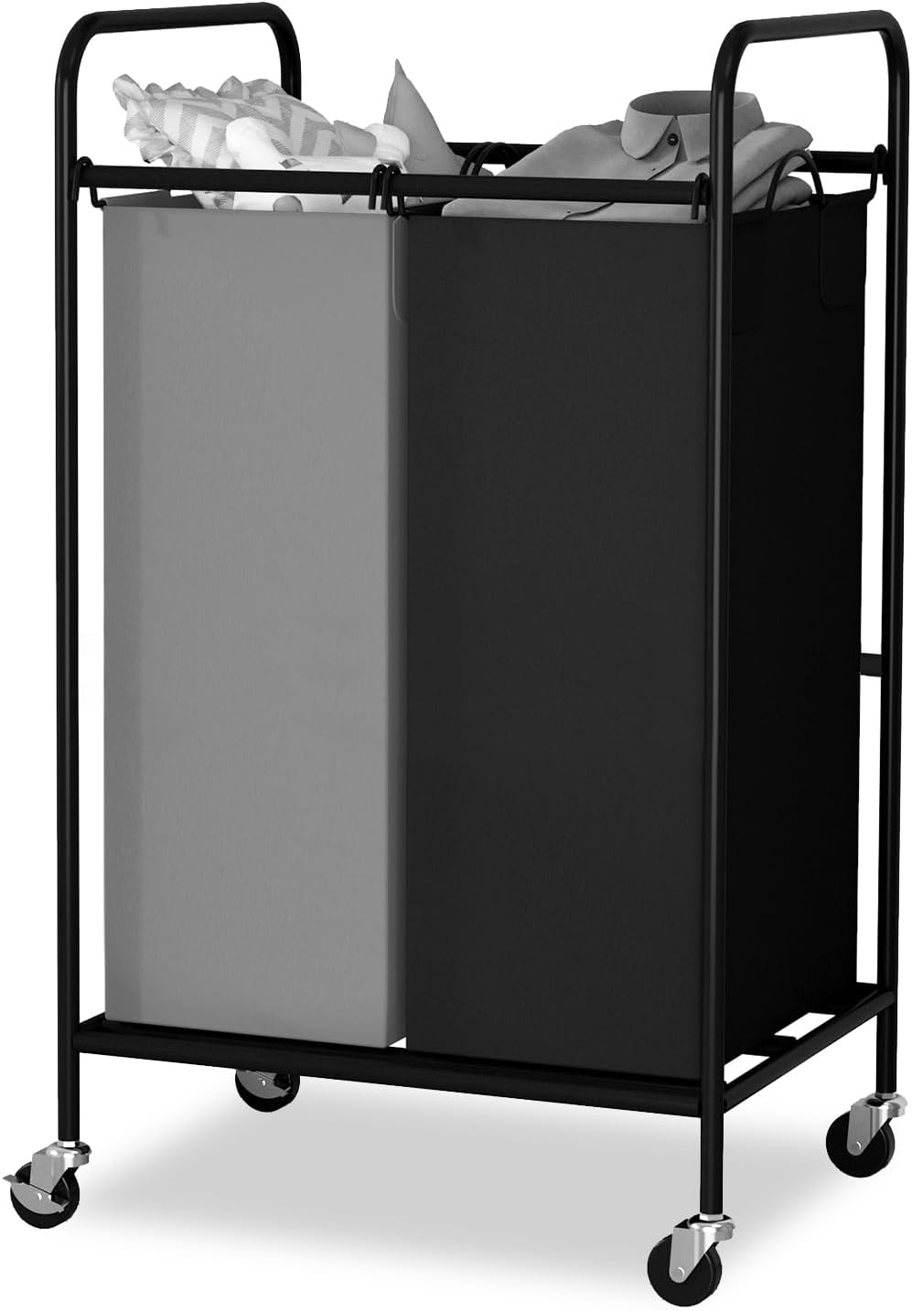 Sturdy 2-Bag Laundry Hamper with Lockable Wheels