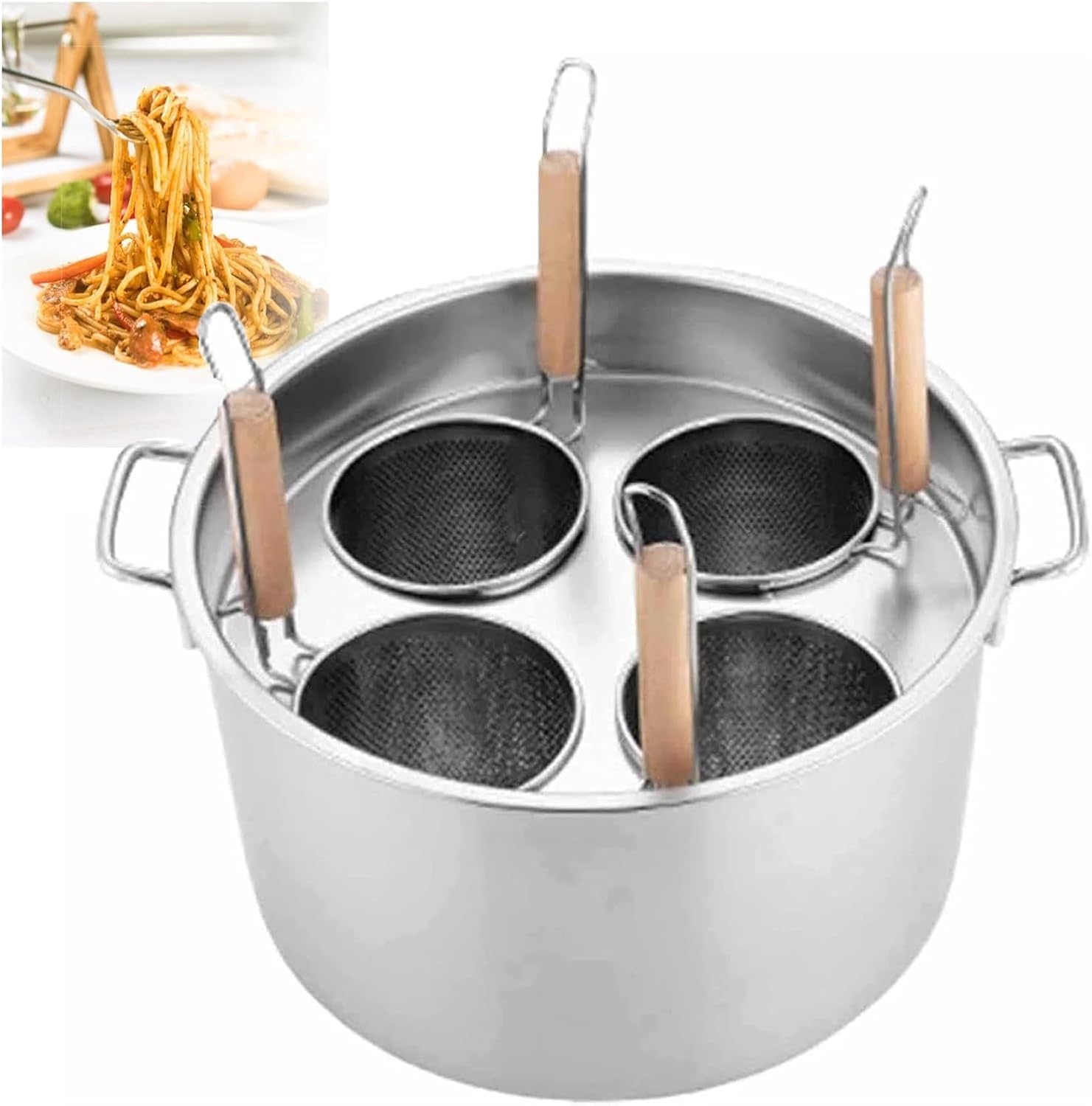 Stainless Steel Pasta Pot with 345 Holes for Cooking Straining