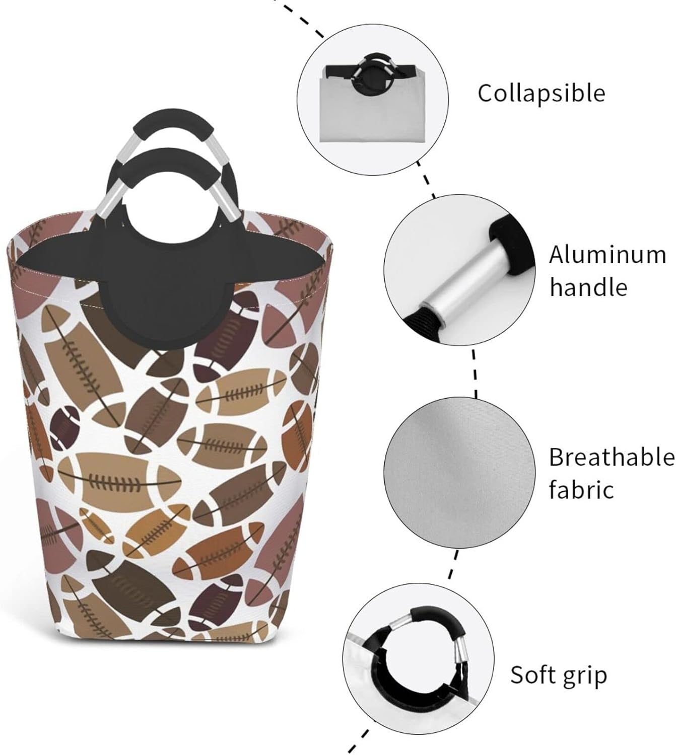 American Football Laundry Hamper with Handles and Foldable Design