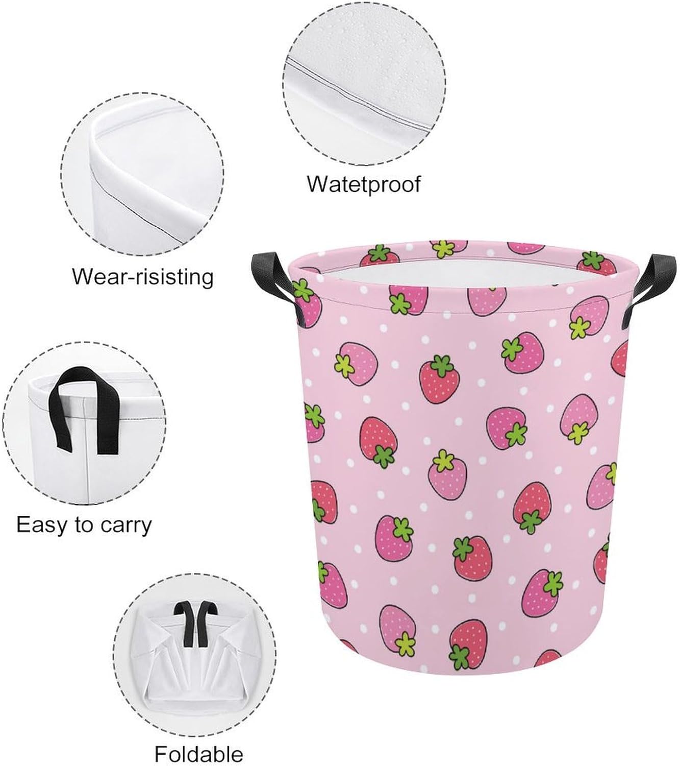 Stylish Pink Strawberry Laundry Hamper for Space-Saving Storage