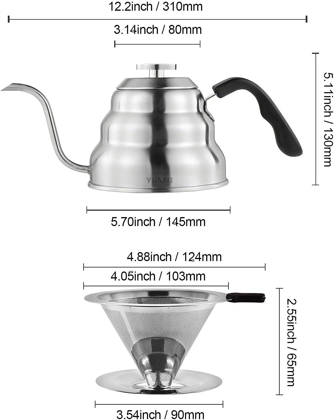 Stainless Steel 1-Liter Gooseneck Coffee Kettle Precision Brew