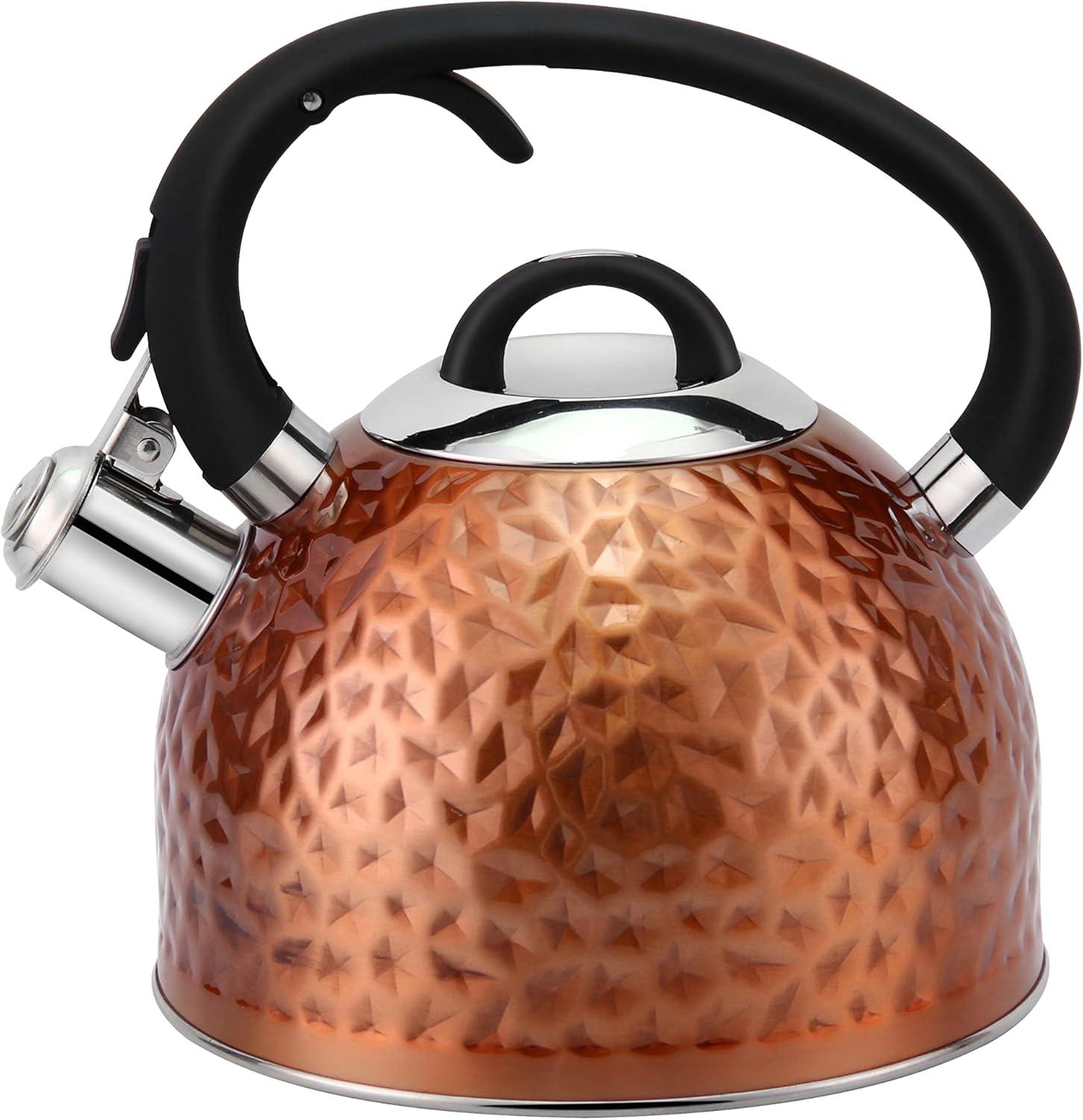 Sturdy Copper Tea Kettle with Unique Buttons and Whistle