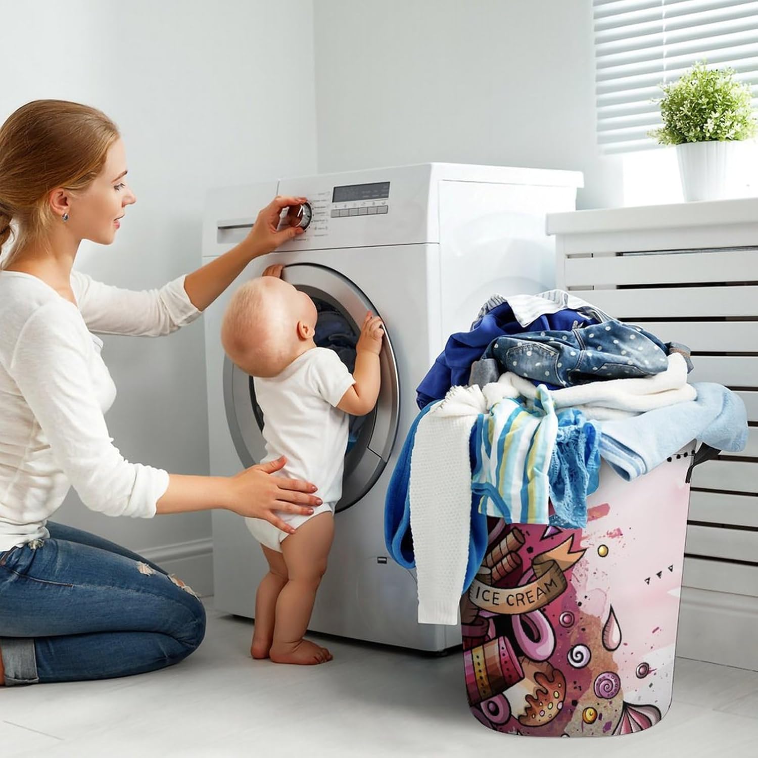Cartoon Watercolor Ice Cream Laundry Hamper