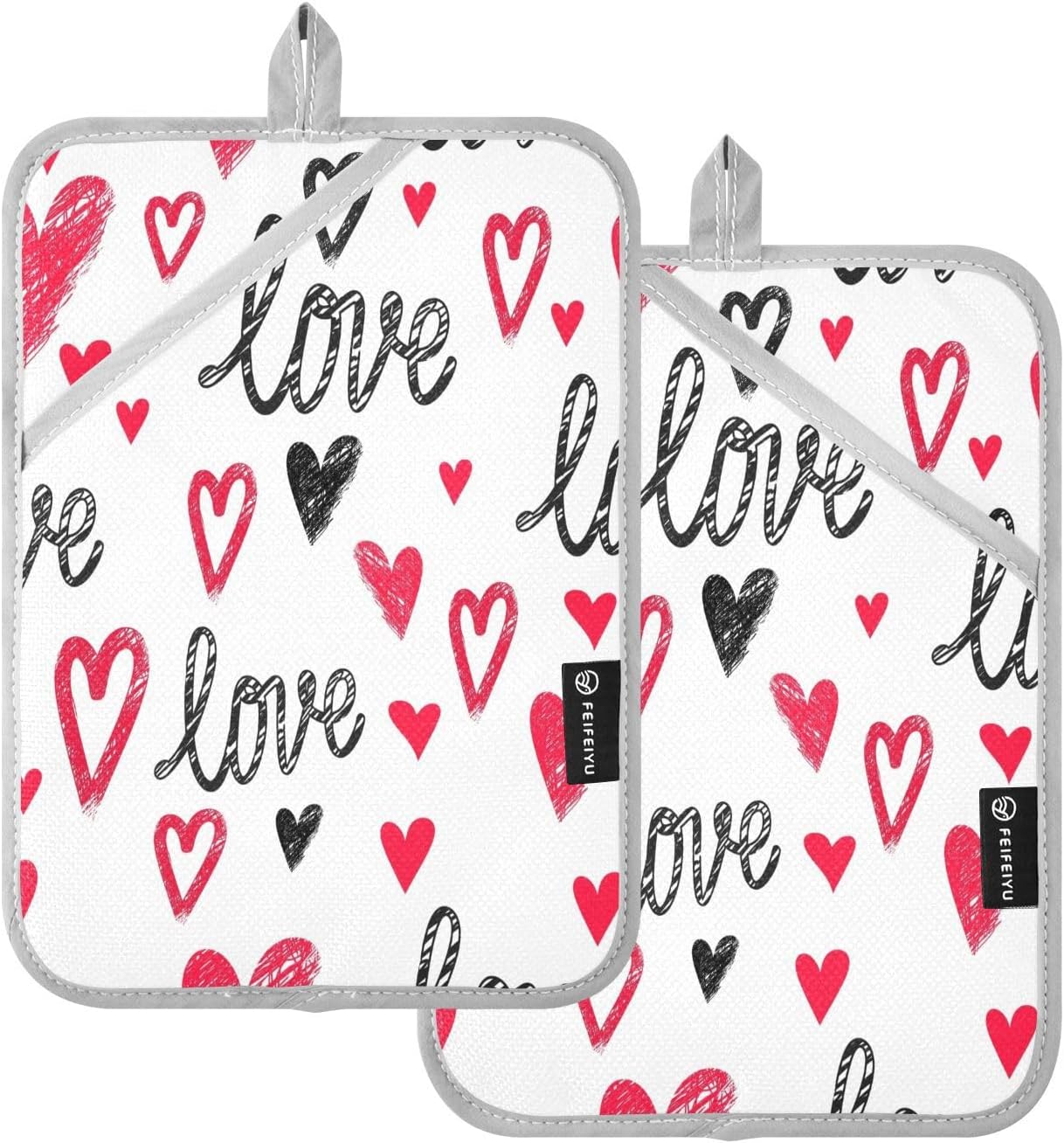 KCLDECI Heat Resistant Oven Mitt Set - 2Pcs Black Red POTHOLDERS