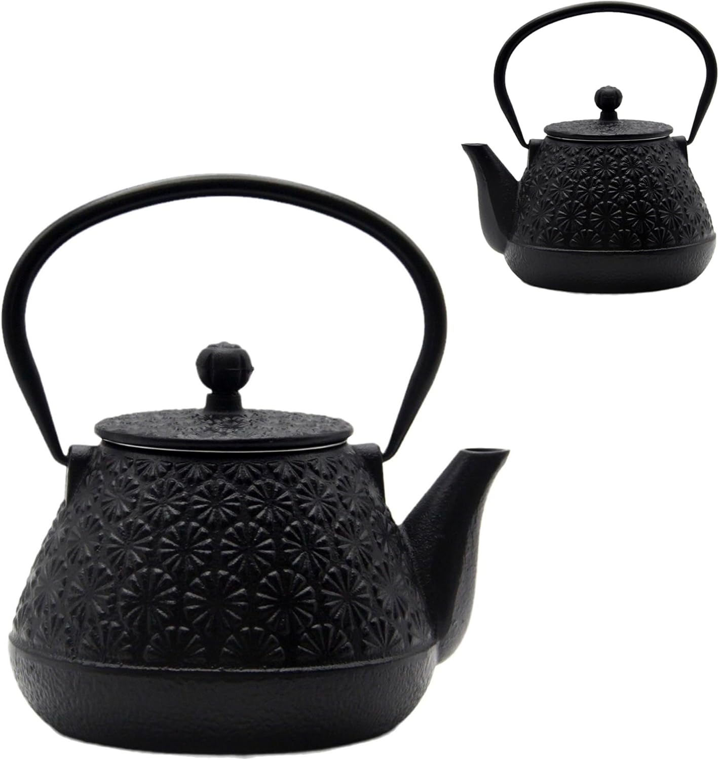 203oz Small Cast Iron Tea Kettle Sechudo Black Gerbera Pattern