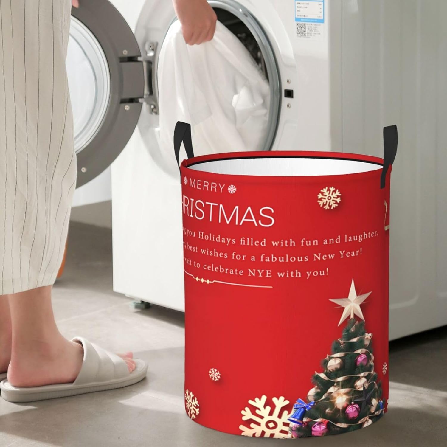 Merry Christmas Tree Snowflake Laundry Basket with Handle