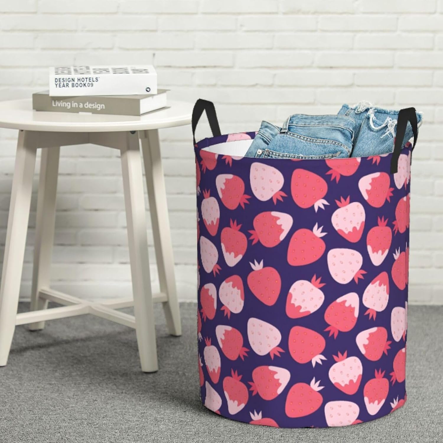 Strawberry Collapsible Laundry Basket w Handles Easy Carry Storage Organizer