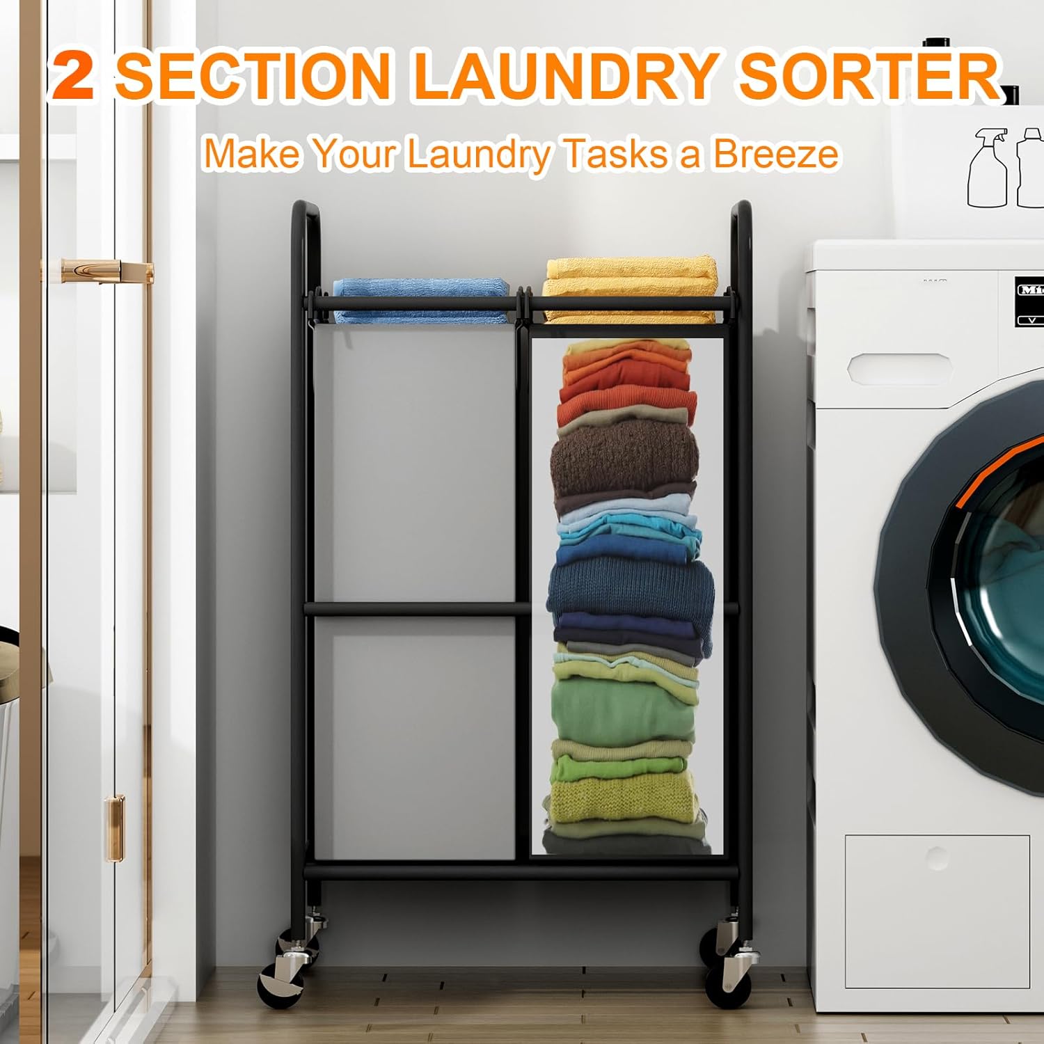 Sturdy 2-Bag Laundry Hamper with Lockable Wheels