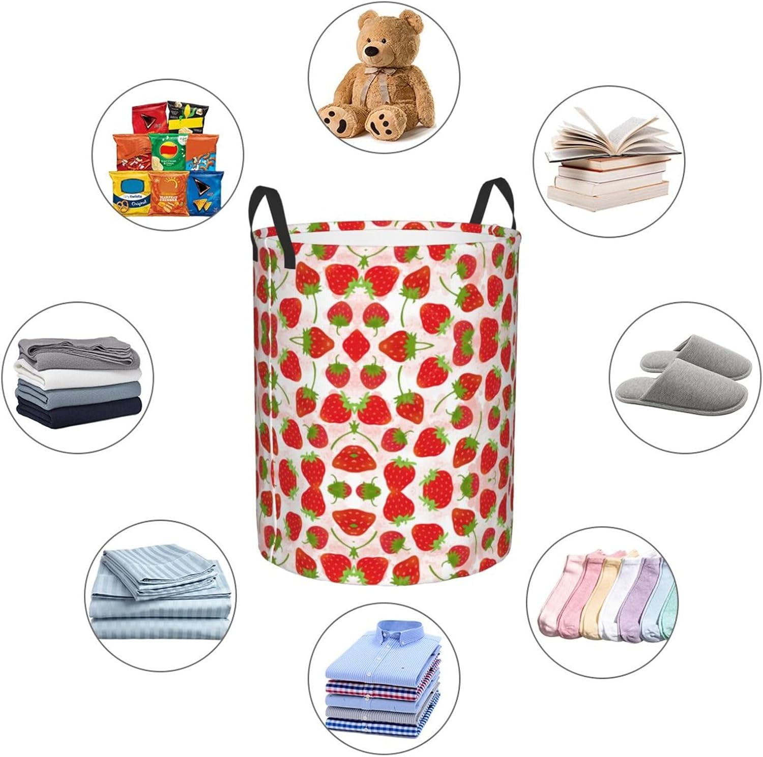 Strawberry Circular Hamper - Medium Storage Basket for Laundry and More