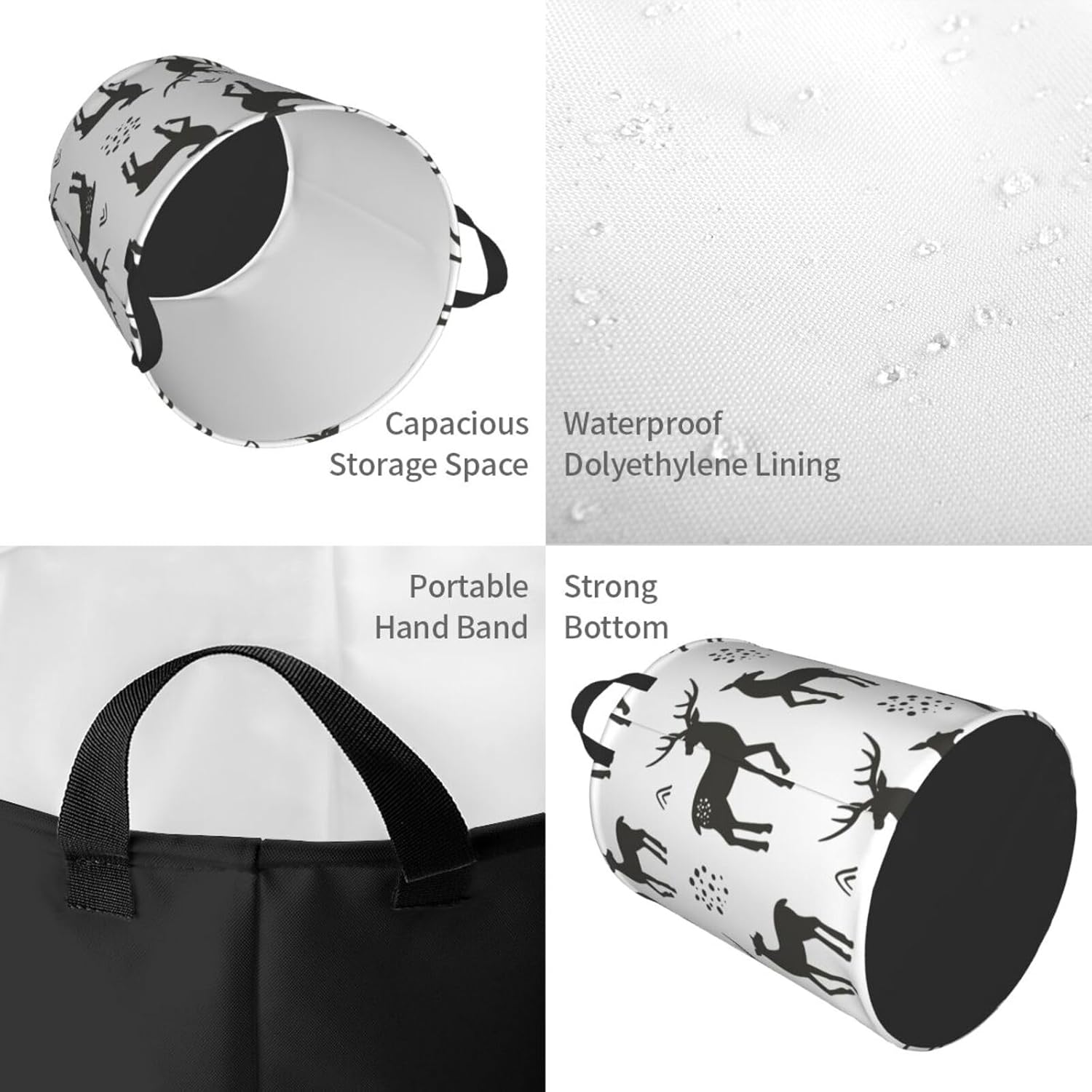 Reindeer-Silhouette Collapsible Laundry Basket Waterproof for HomeDormCar Storage