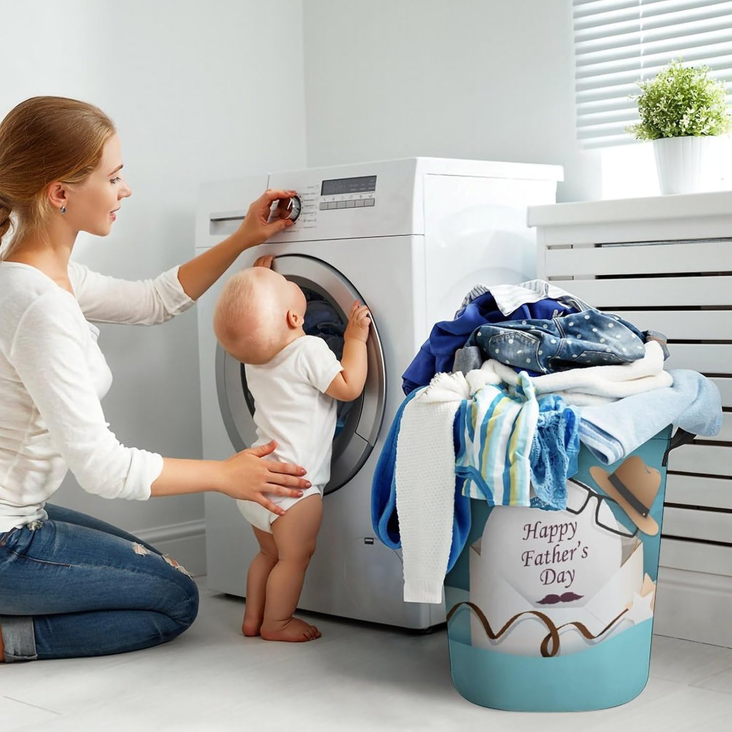 Happy Fathers Day Laundry Hamper with Funny Sunglasses Waterproof and Collapsible
