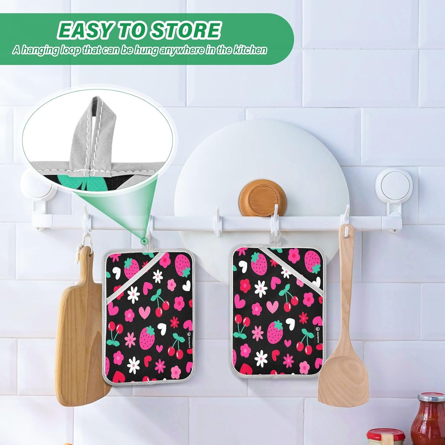Kcldeci - Cute Strawberry Cherry Heart Potholders for Baking