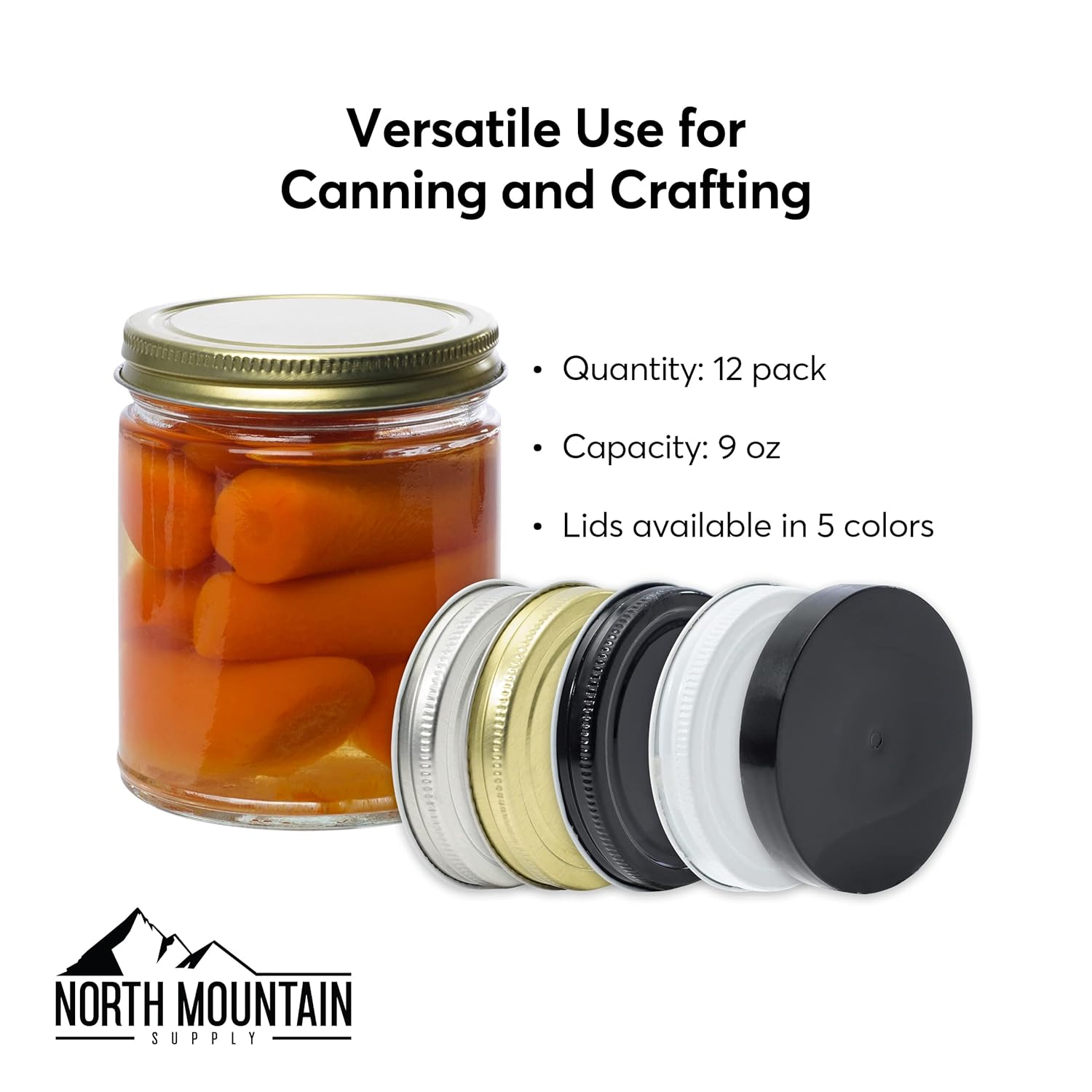 Perfect Mason Jar Canning Set 132 in Case Gold Metal lids 9oz Capacity