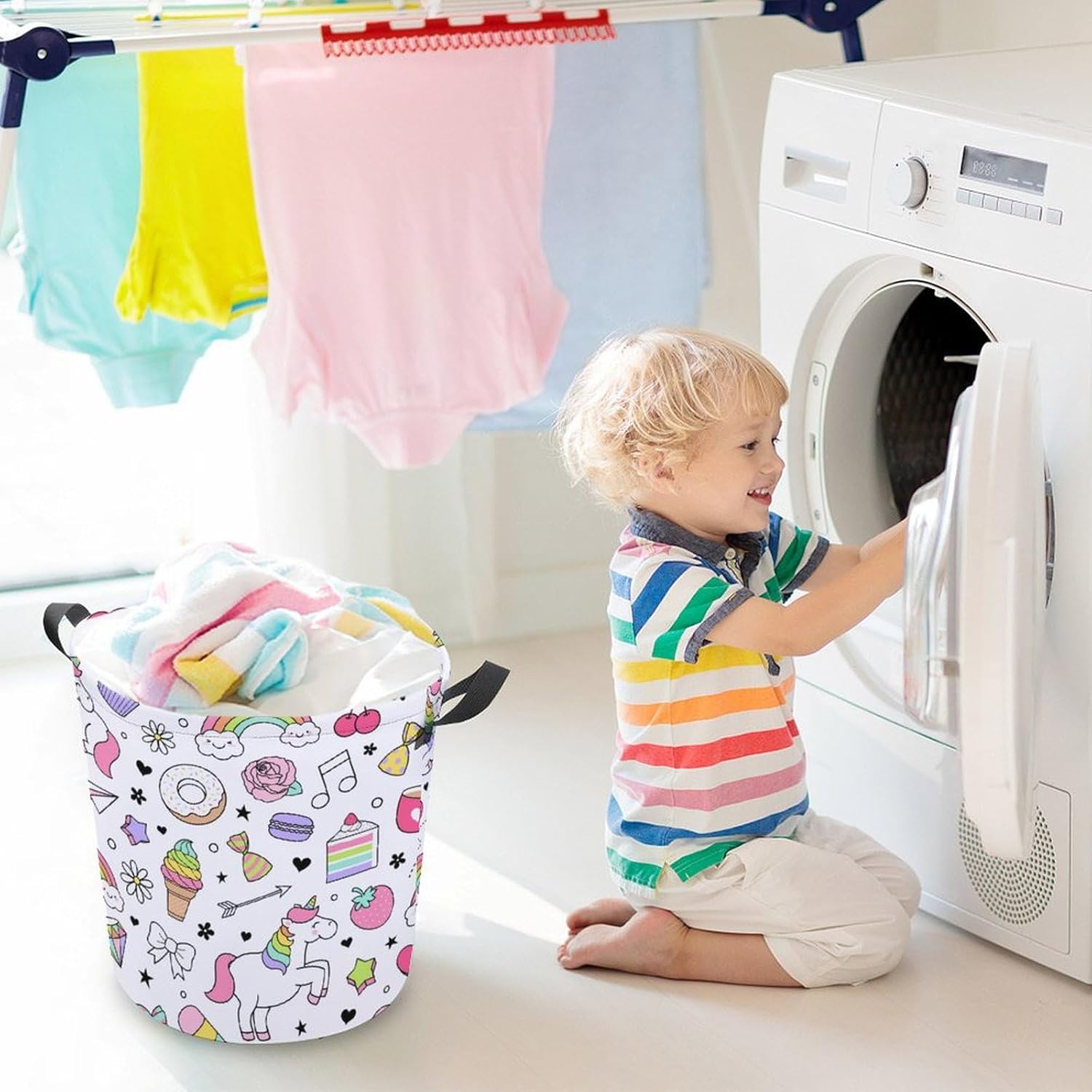 Unicorn Dessert Laundry Hamper Waterproof Easy to Carry