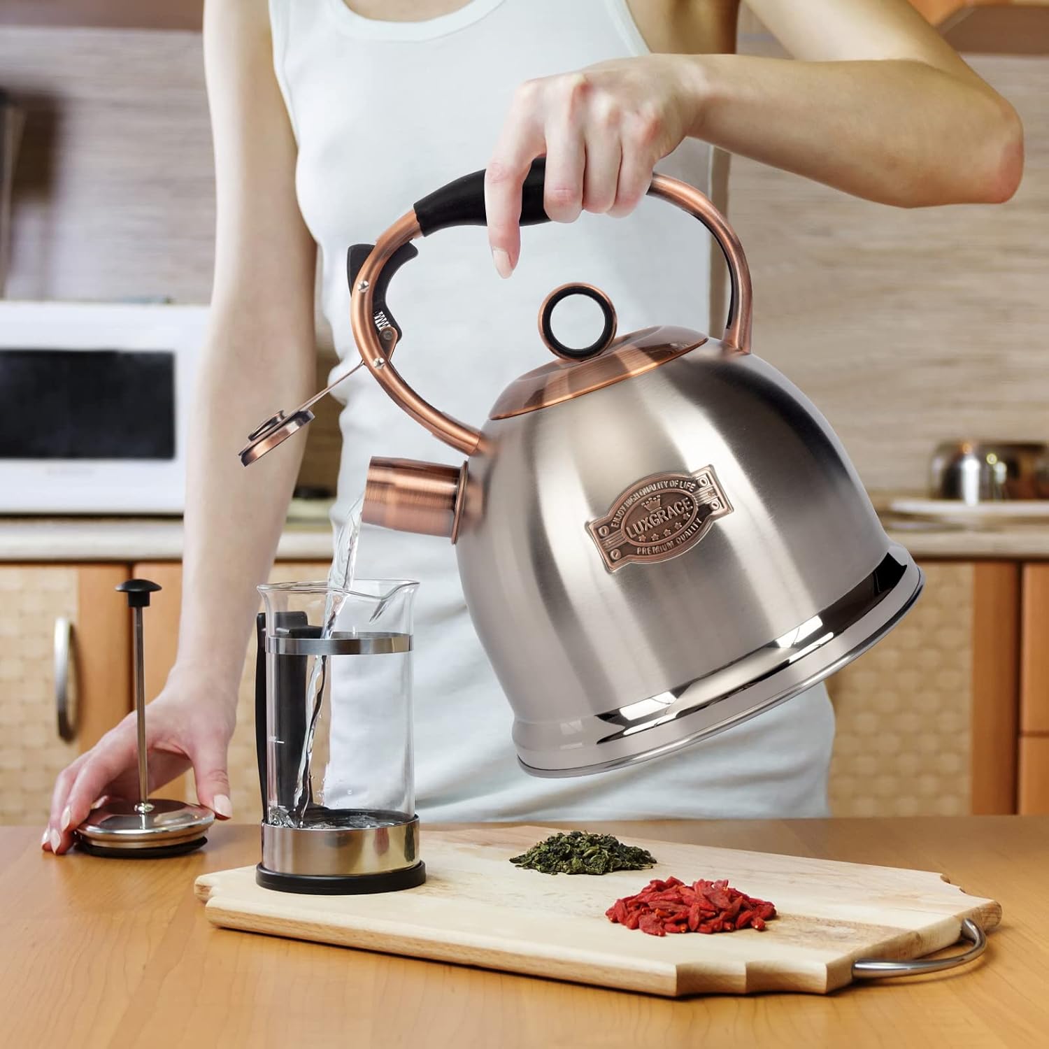 Lux Grace stainless steel whistle tea kettle