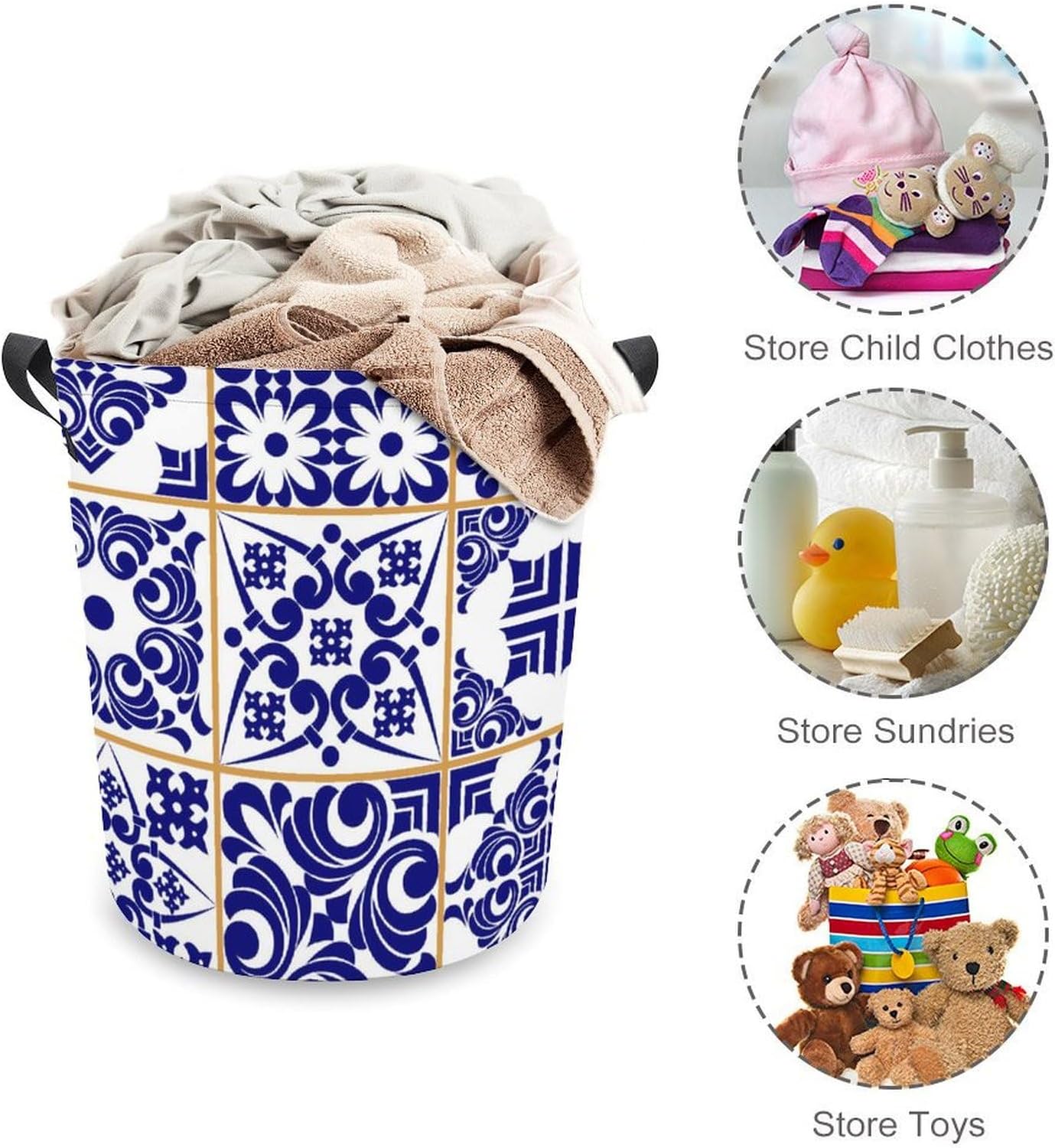 Blue Patchwork Tile Laundry Basket