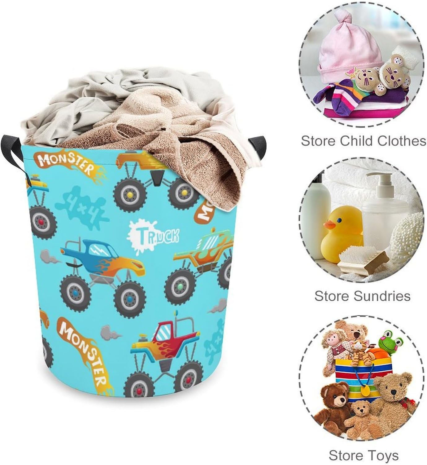 Monster Truck Cartoon Laundry Hamper