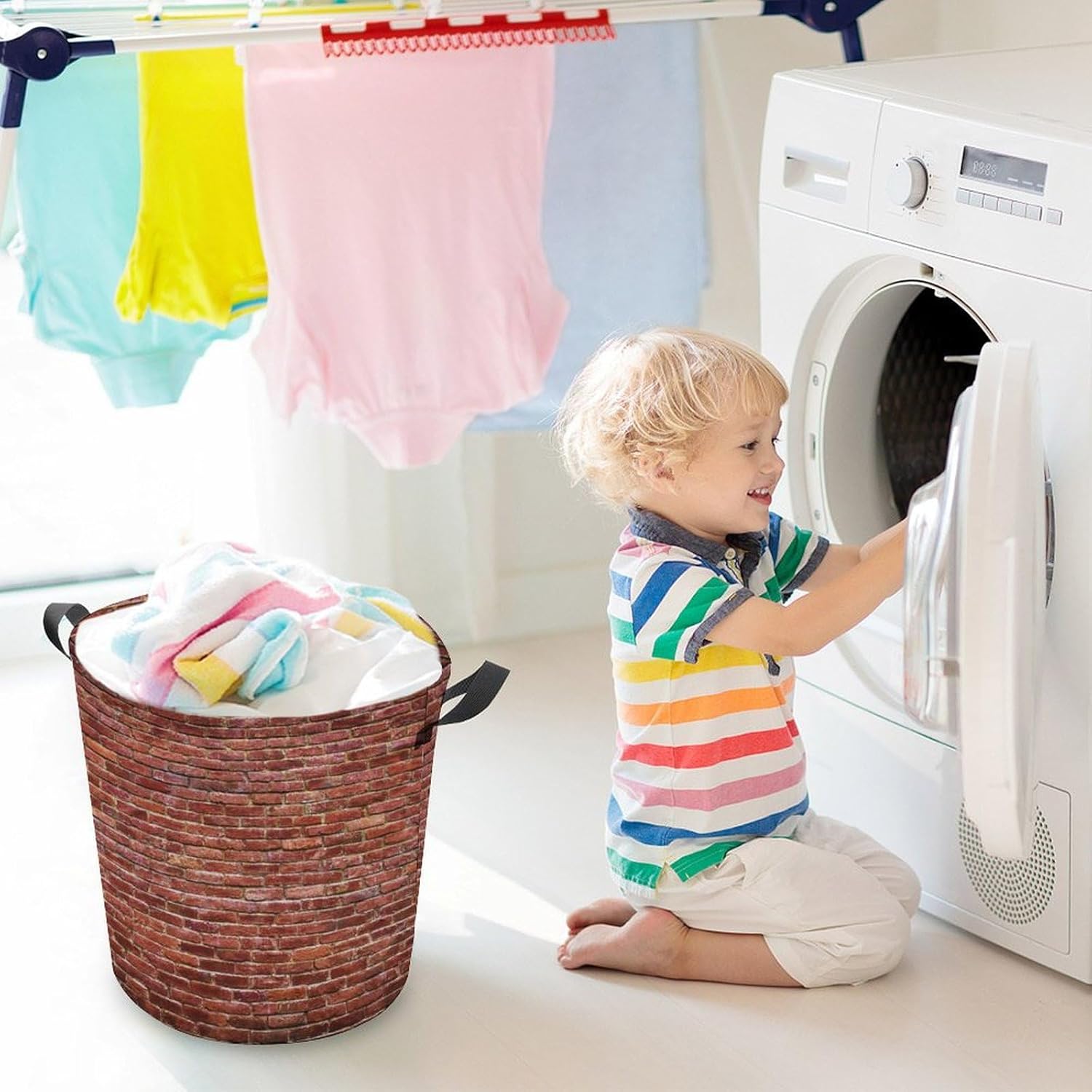 Red Brick Wall Laundry Hamper - Waterproof Toy Organizer