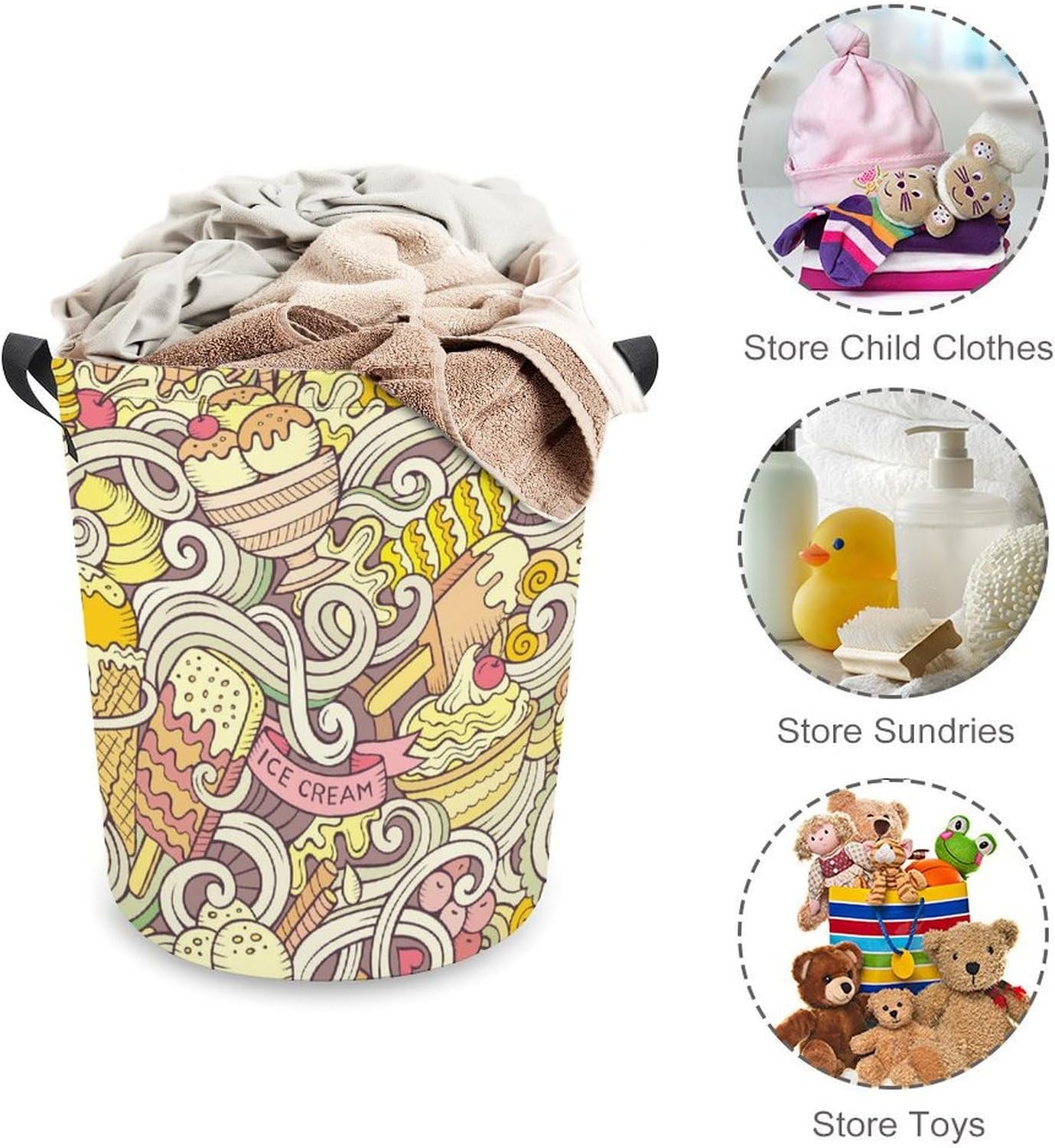 Cartoon Retro Ice Cream Summer Laundry Hamper