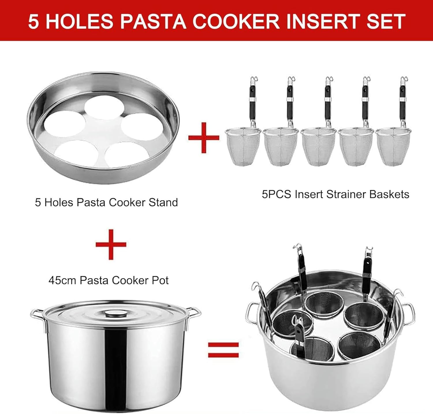 5 Holes Pasta with Strainer Basket for Home Cooking