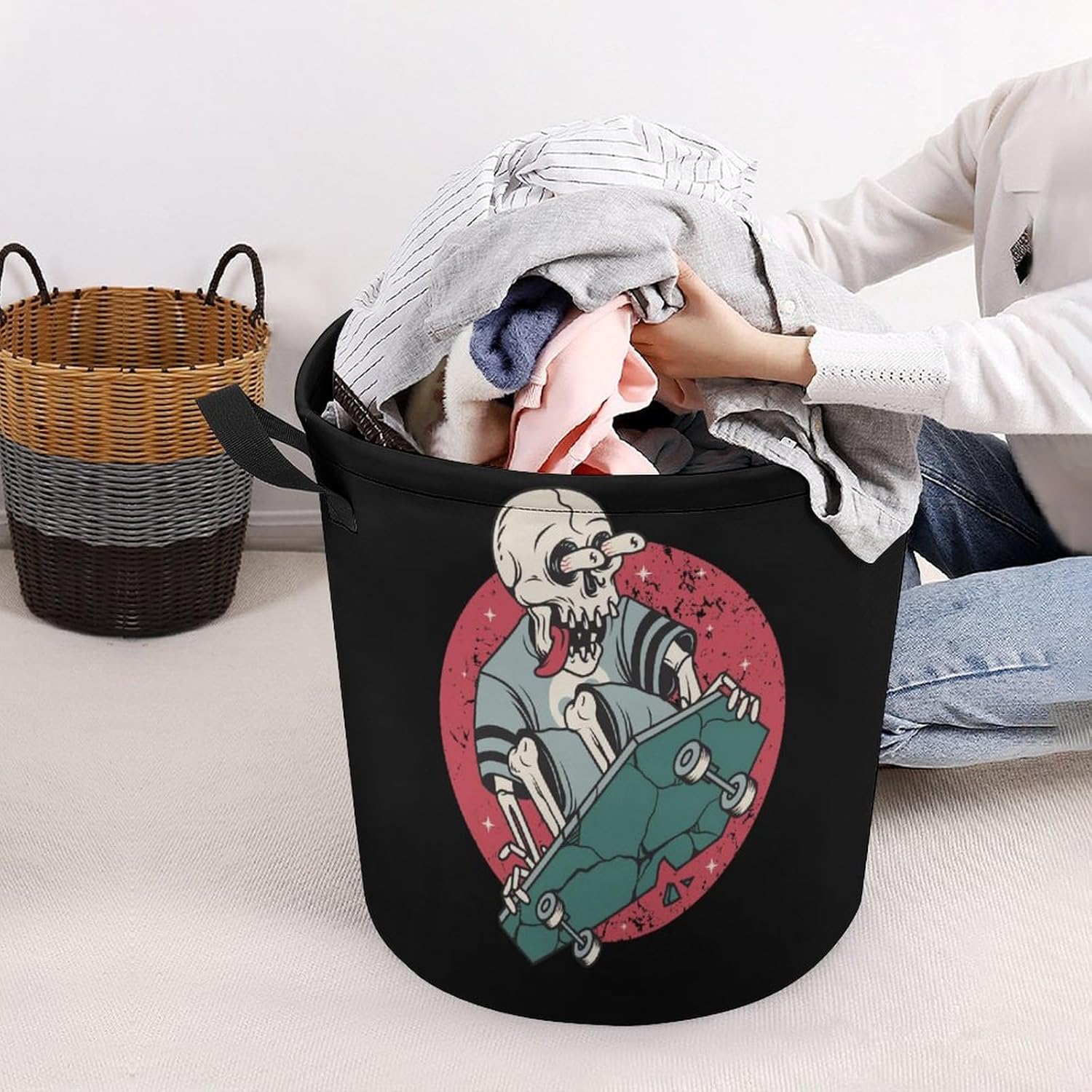 Skull Skateboard Laundry Hamper Waterproof