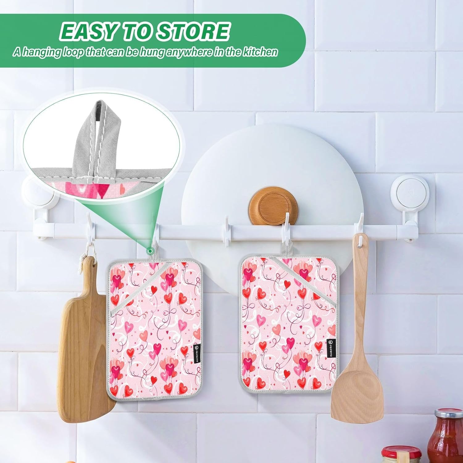 Kcldeci Heart Shape Balloons 2Pack Pot Holder Set Heat Resistant Easy to Use