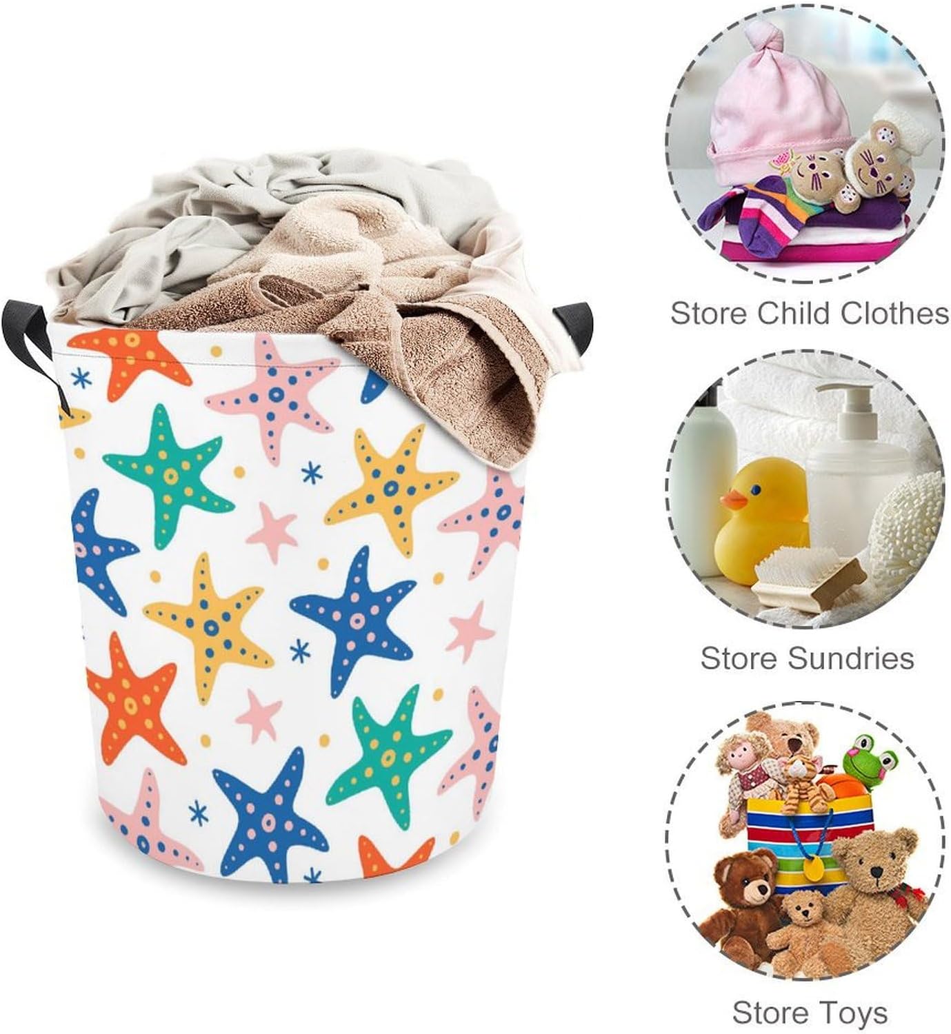 Starfish Seamless Pattern Laundry Hamper Underwater Waterproof Clothes Basket with Easy Carry Handles
