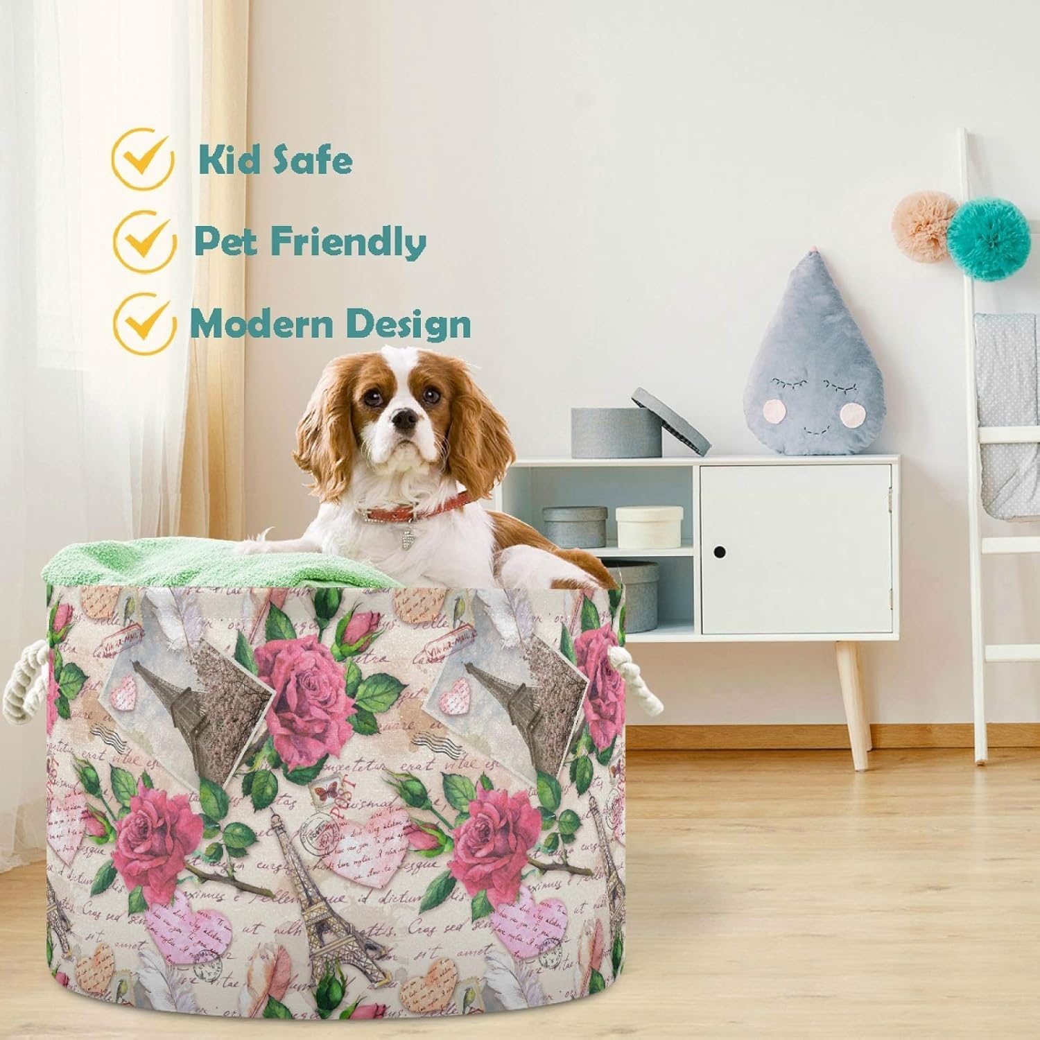 Visesunny Classic Paris Eiffel Tower Heart Collapsible Storage Bin - Large Capacity