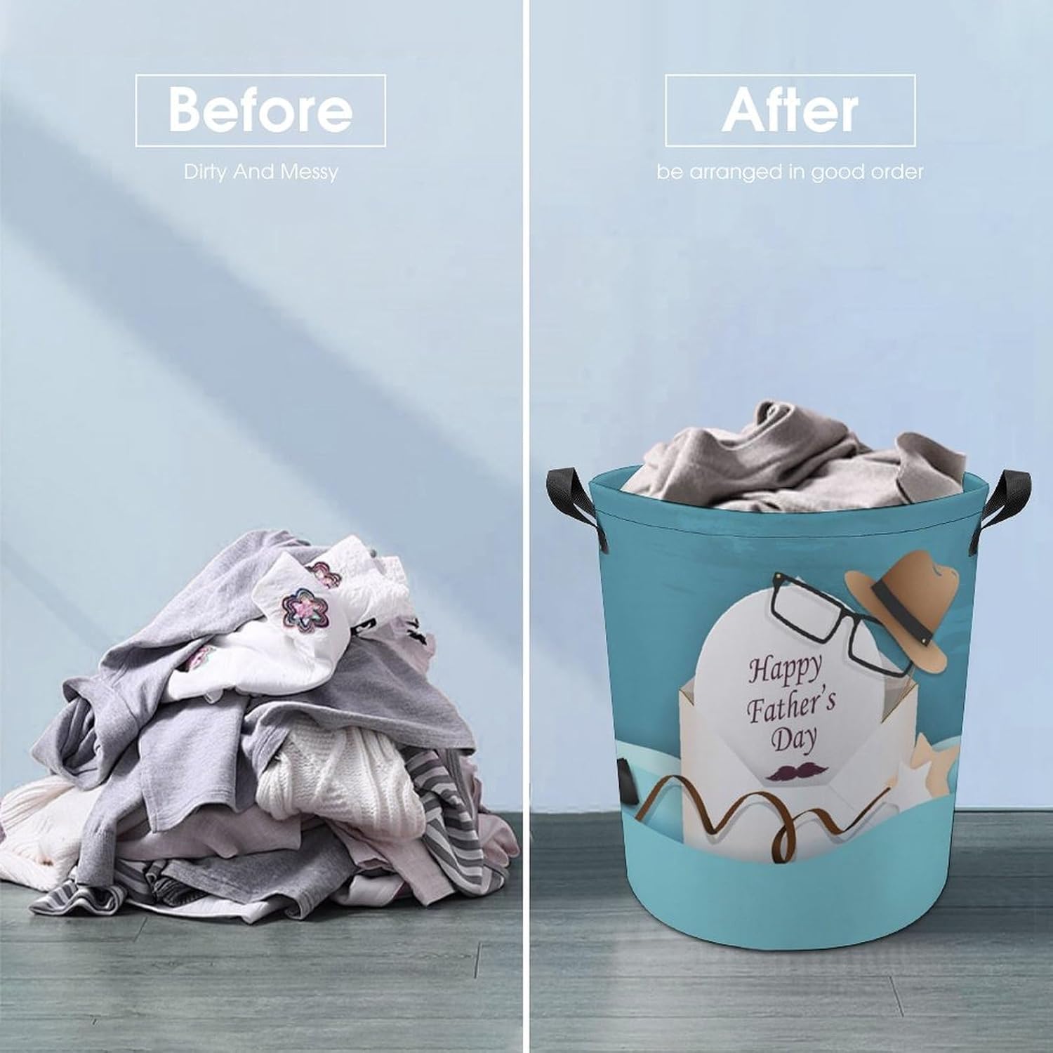 Happy Fathers Day Laundry Hamper with Funny Sunglasses Waterproof and Collapsible