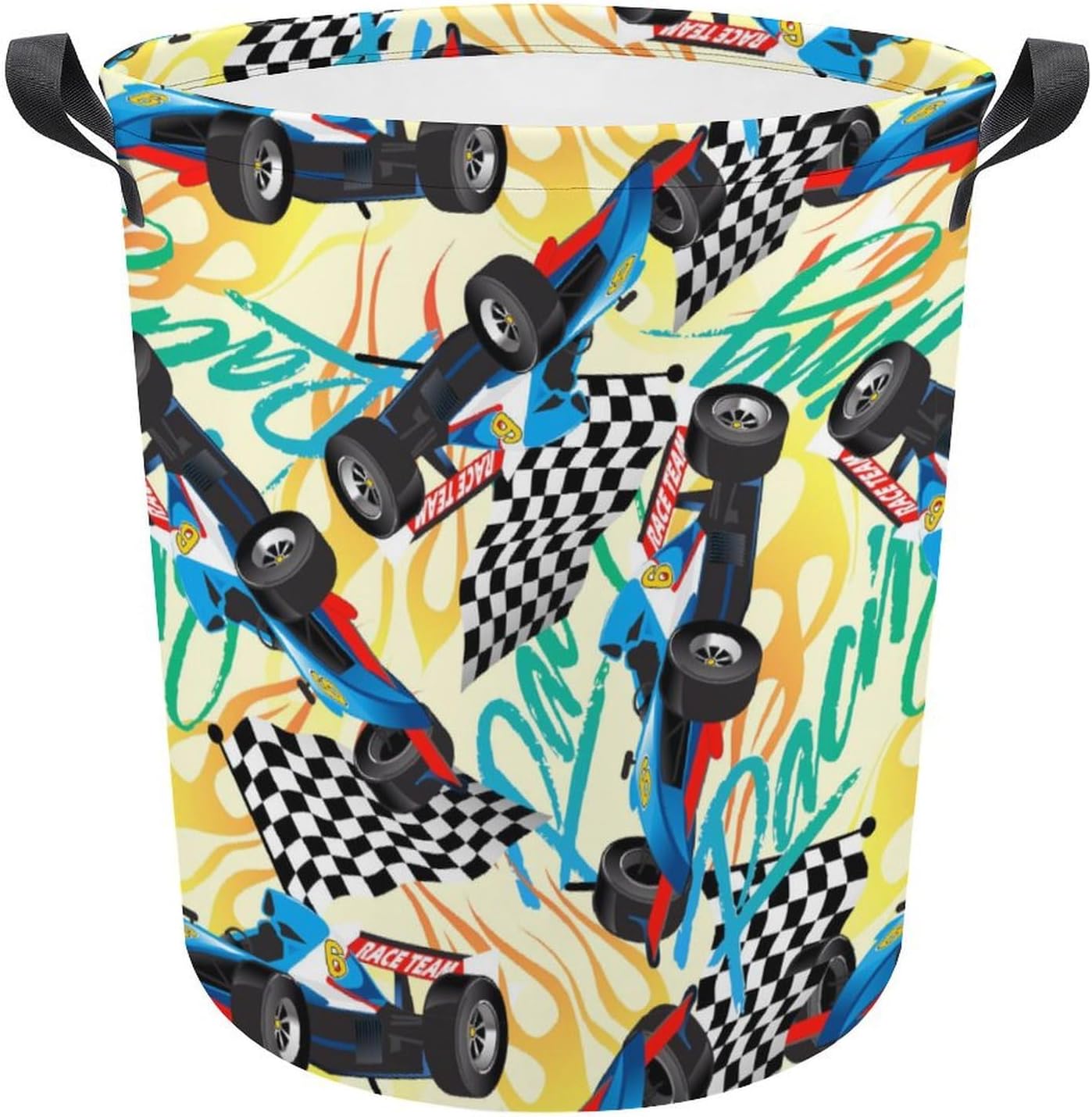 Racing Checkered Flag Waterproof Laundry Hamper Basket - Easy Carry Portable Storage