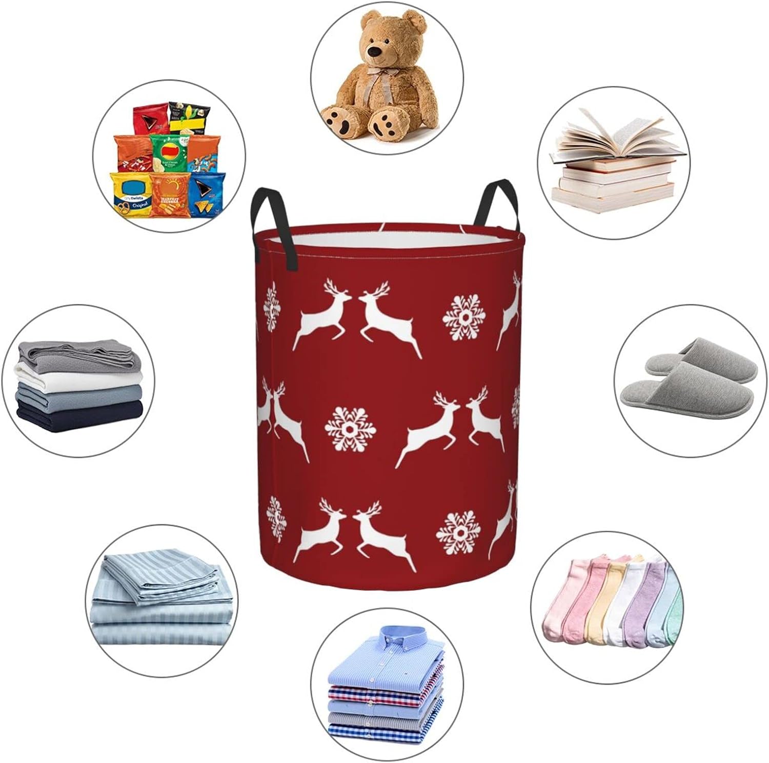AFHYZY Snowflake Foldable Laundry Hamper Collapsible Handle Durable Storage for Bedroom