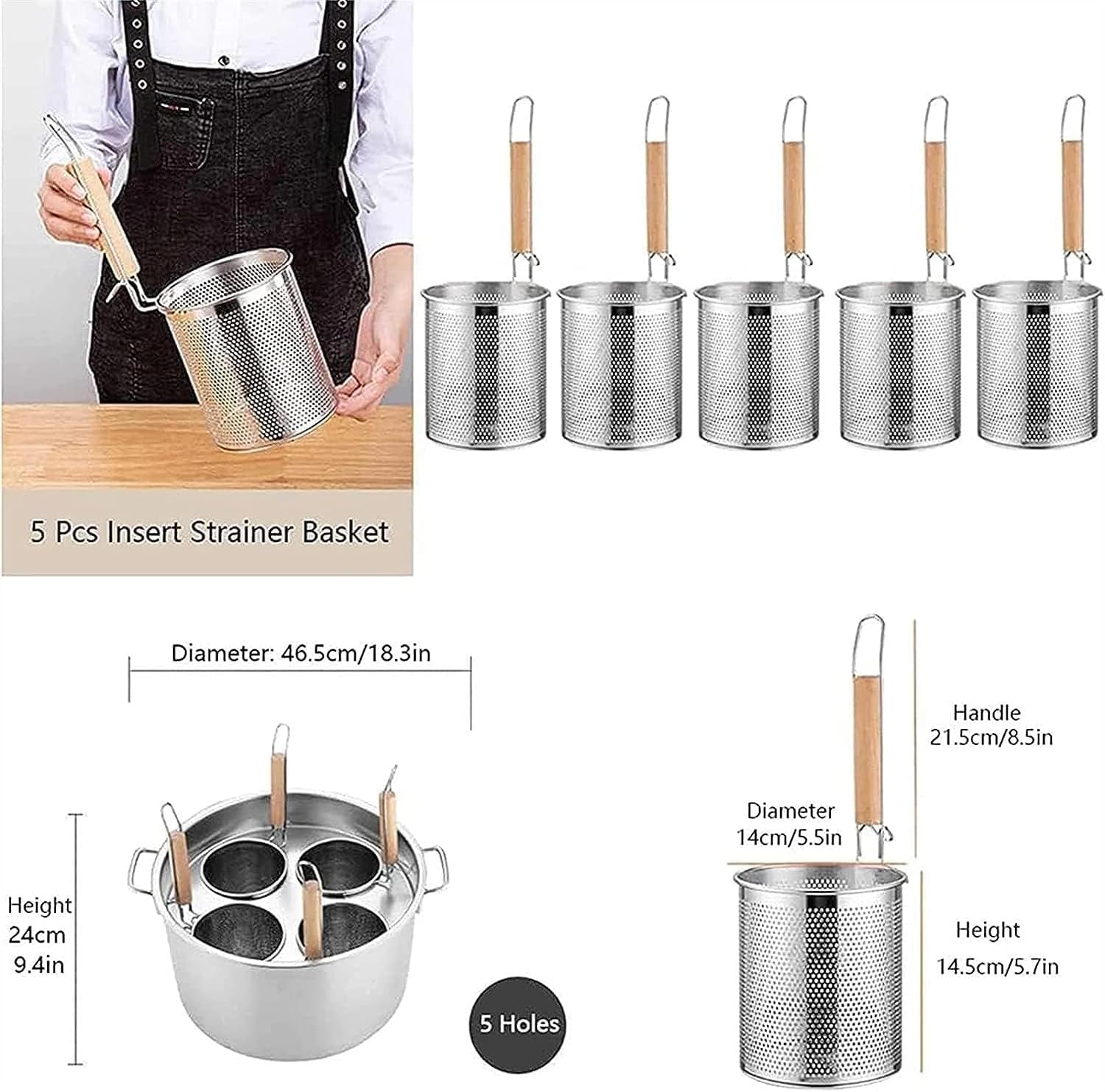 Pasta Pot by DAOUXIAOSP Stainless Steel Cooker with Strainer Basket 5 Holes