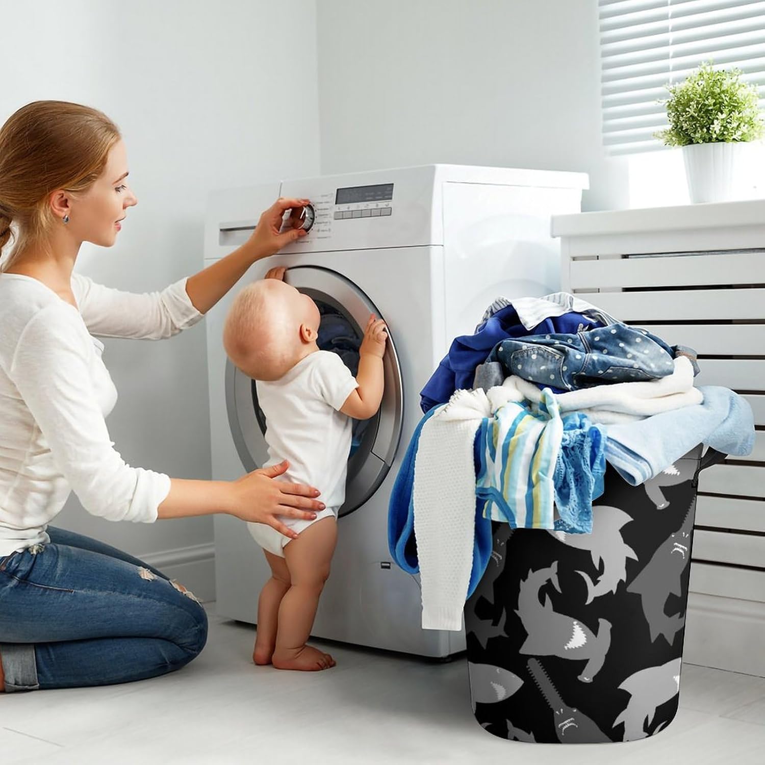 Shark-Design Waterproof Laundry Hamper with Easy Carry Handles