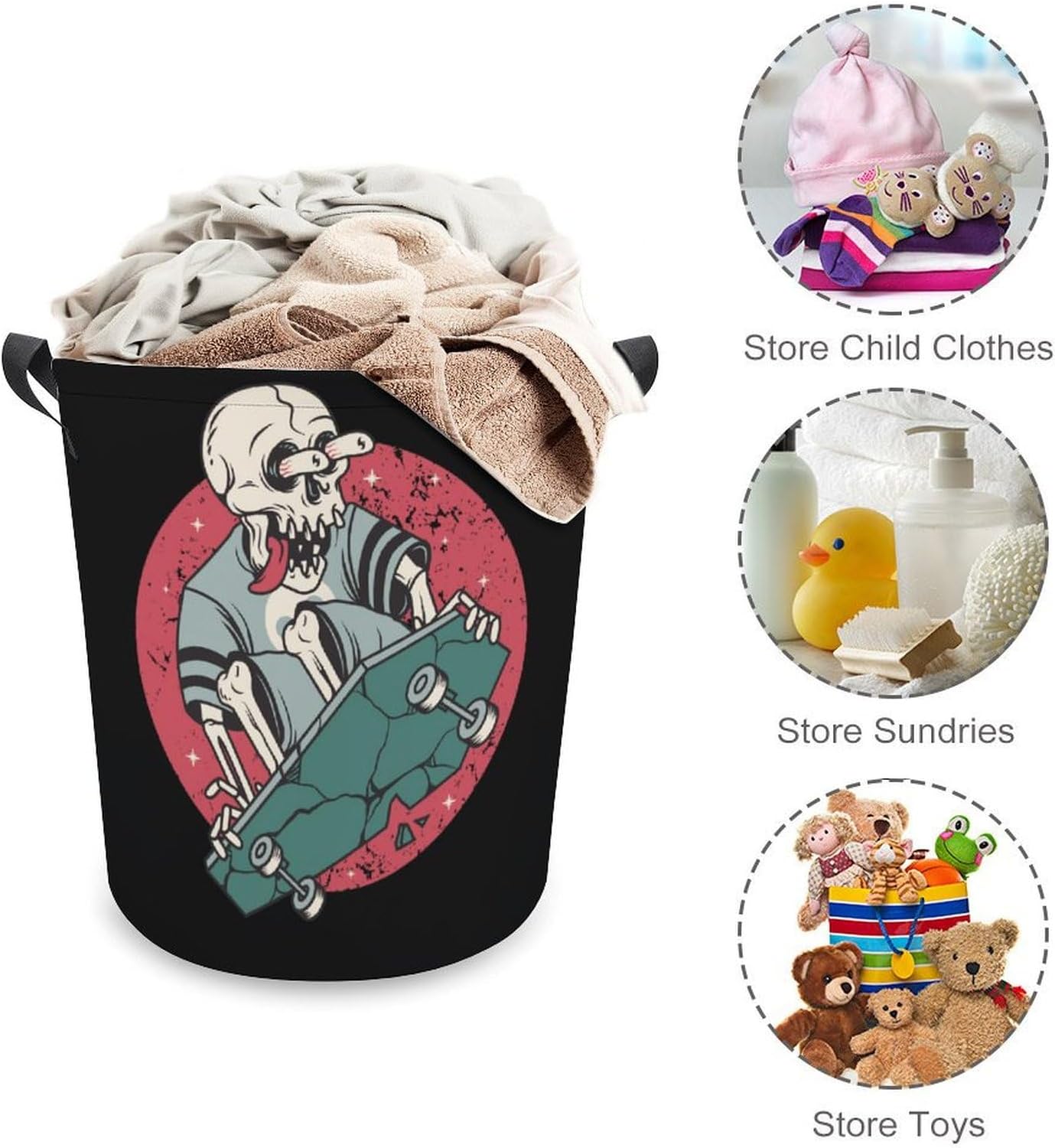 Skull Skateboard Laundry Hamper Waterproof