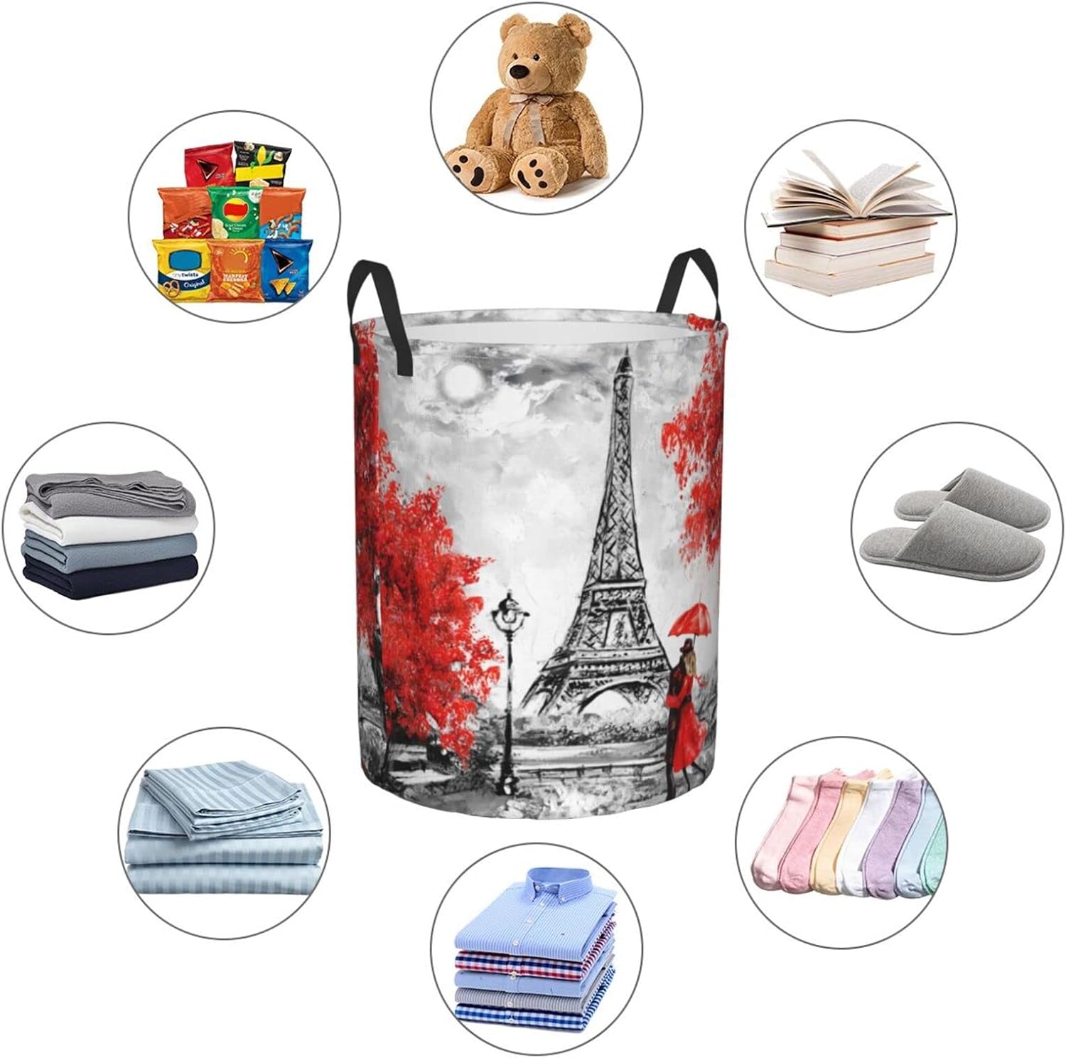 Red Eiffel Tower Influencer Large Waterproof Laundry Basket wHandle Storage