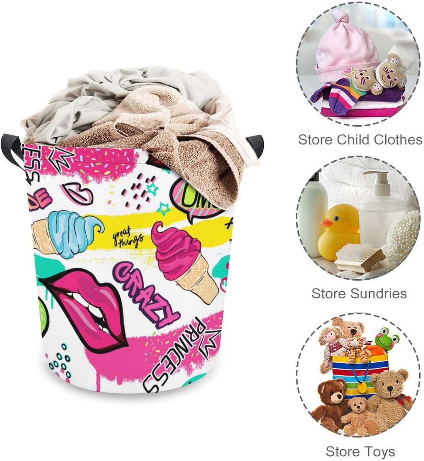 MEIKKO Cute Lips Stickers Laundry Hamper with Handles