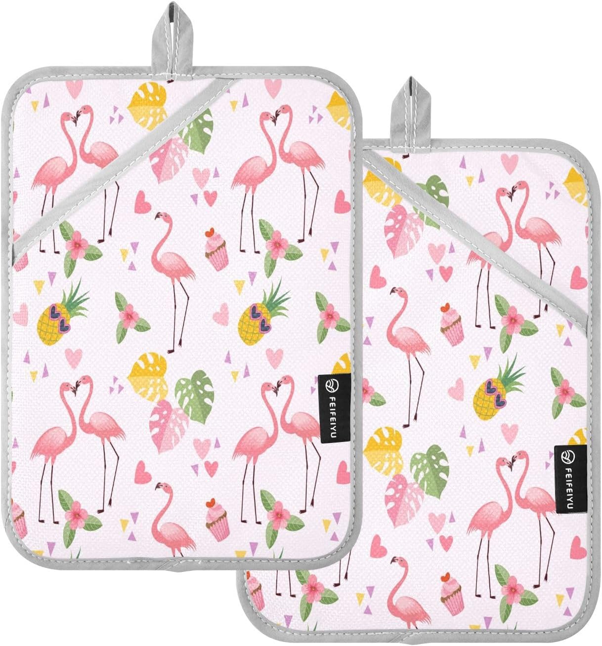Kcldeci Cute Flamingo Heat-Resistant Potholders Pair
