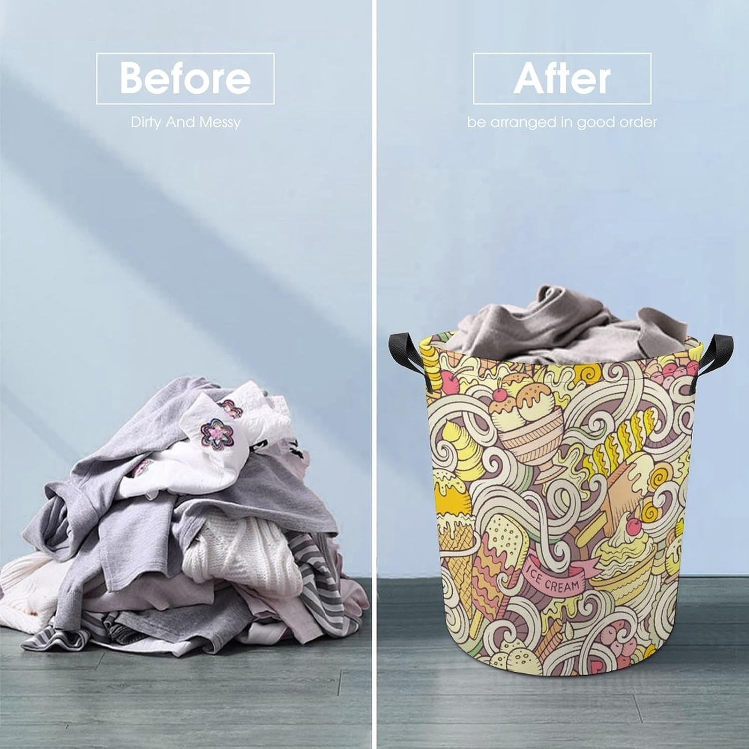 Cartoon Retro Ice Cream Summer Laundry Hamper