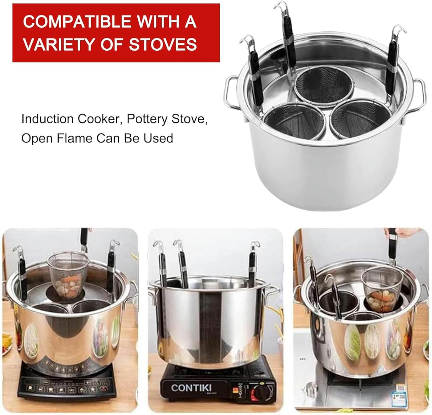 5 Holes Pasta with Strainer Basket for Home Cooking