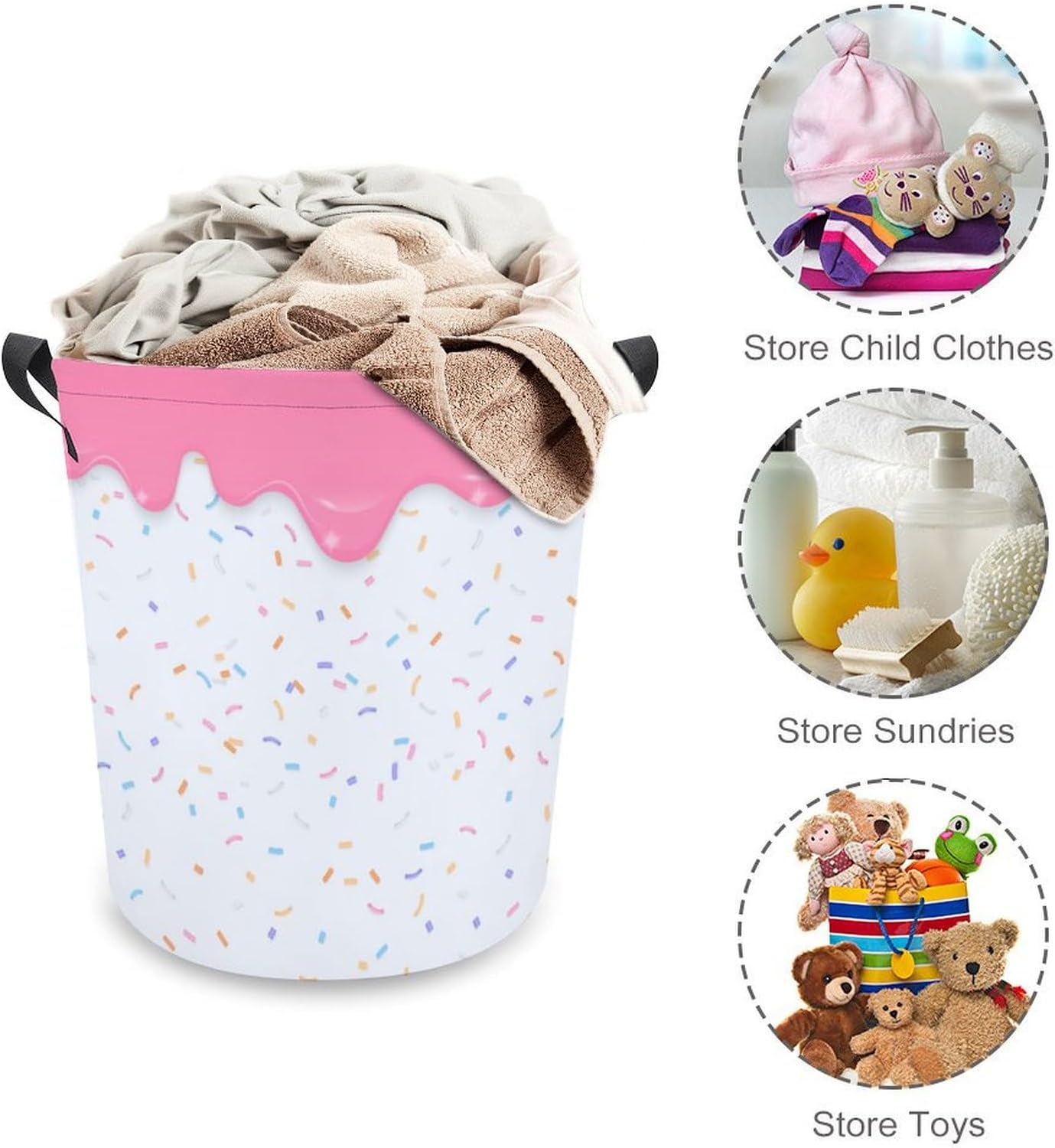 Pink Dripping Liquid Laundry Hamper Donut Basket for Dorms and Bedrooms