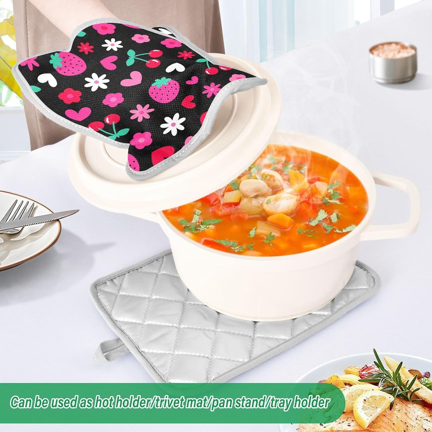 Kcldeci - Cute Strawberry Cherry Heart Potholders for Baking
