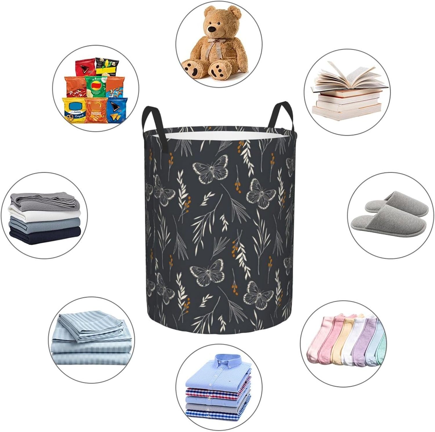 Weekend Get-Away Butterfly Laundry Hamper Collapsible with Handles 100 polyester