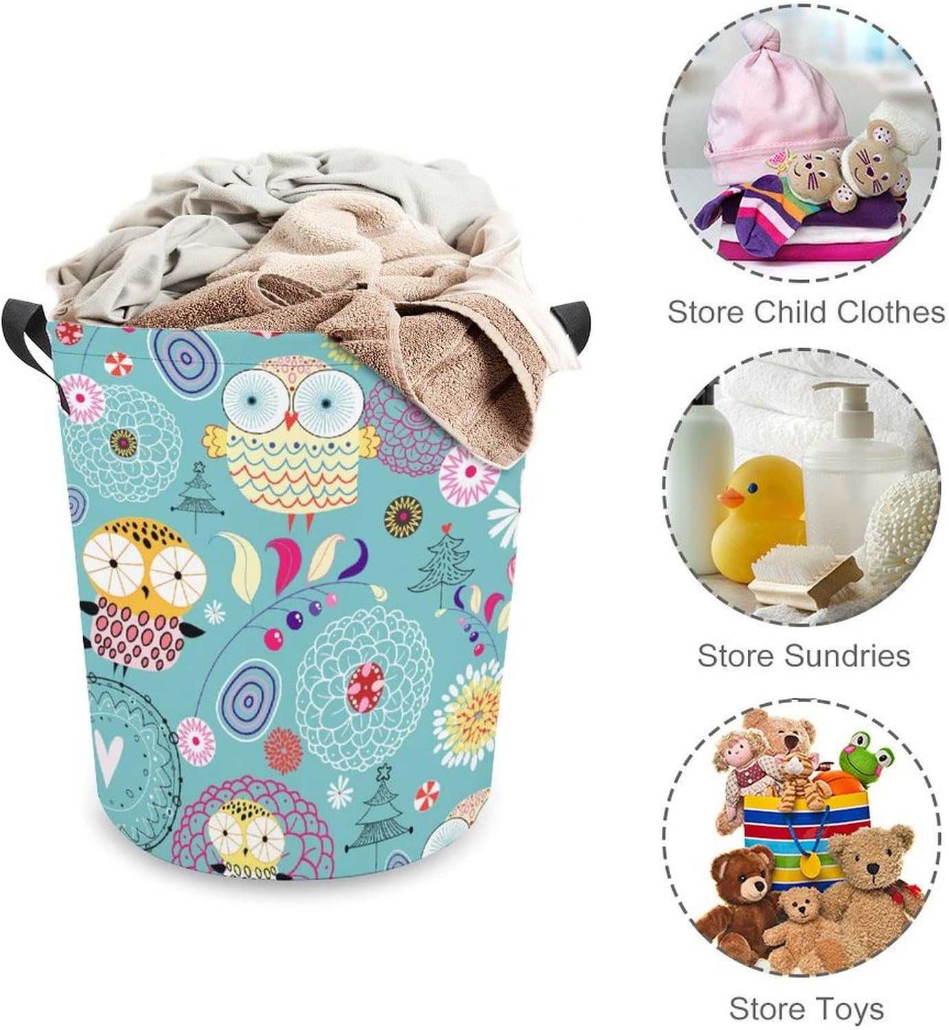 MEIKKO Flower Cute Owls Laundry Hamper