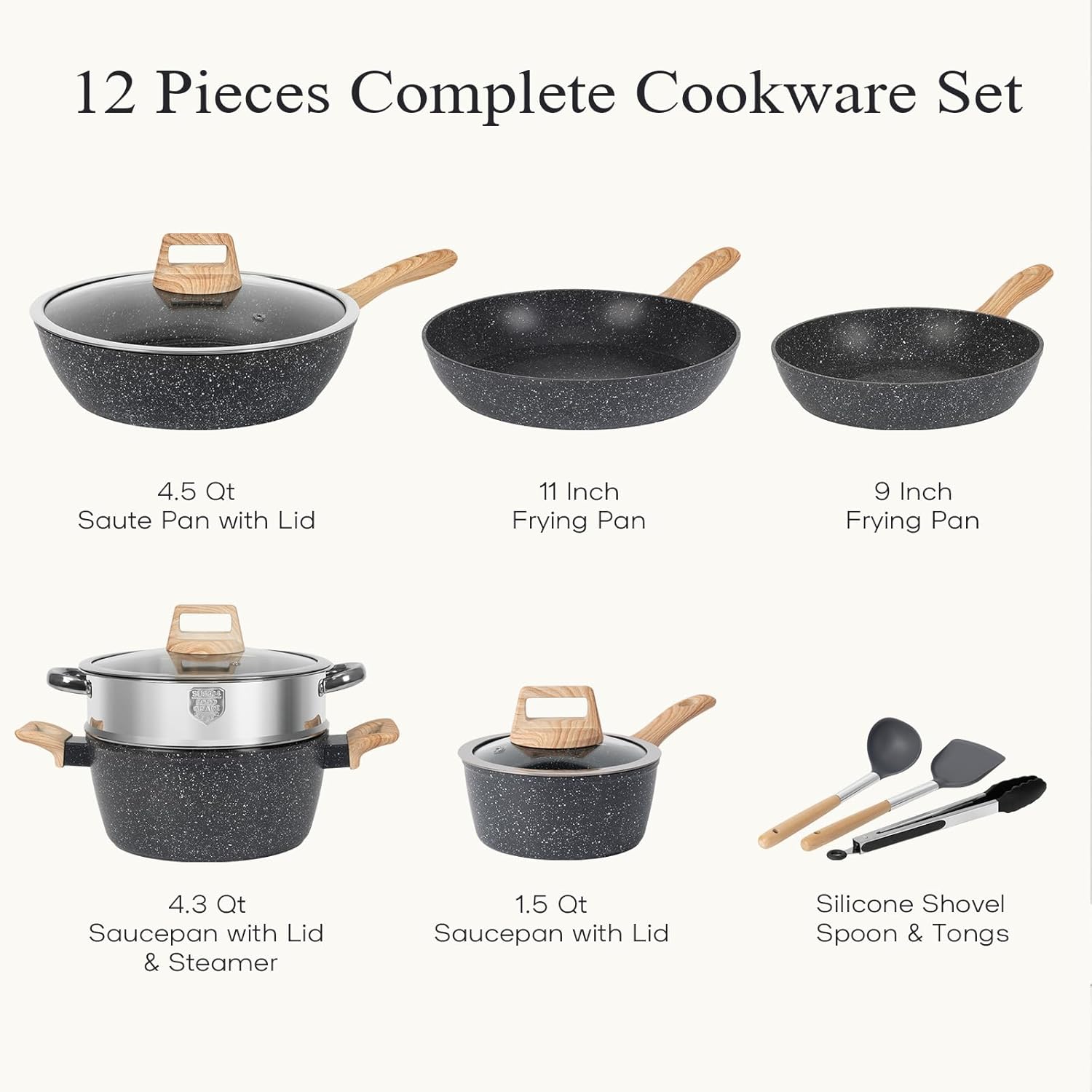 SODAY 12 Pcs Nonstick Cookware Set - Induction Safe Prevents Leaching Healthyeating Kitchen Crate