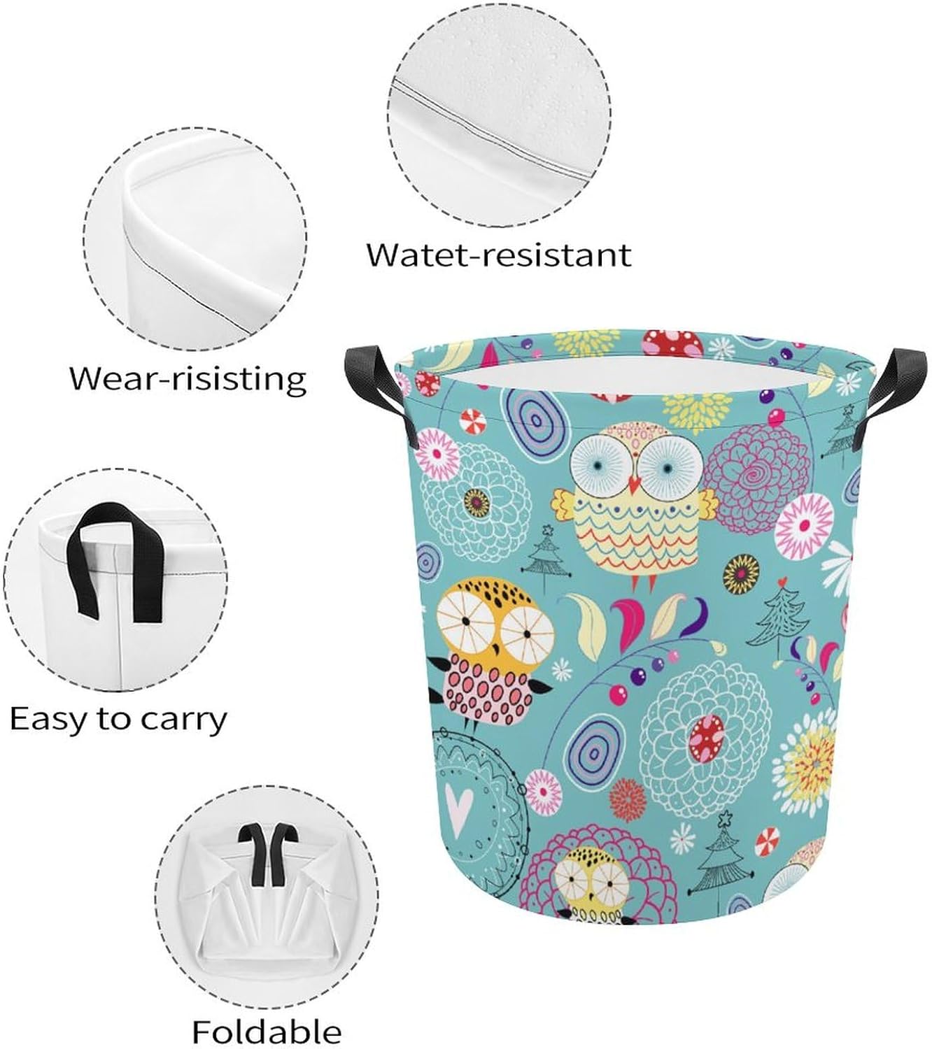 MEIKKO Flower Cute Owls Laundry Hamper