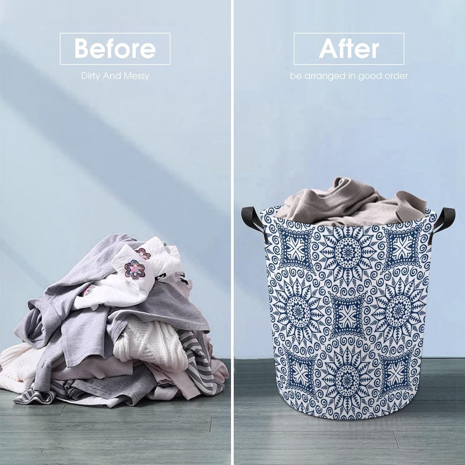 MEIKKO Blue Ethnic Vintage Laundry Hamper
