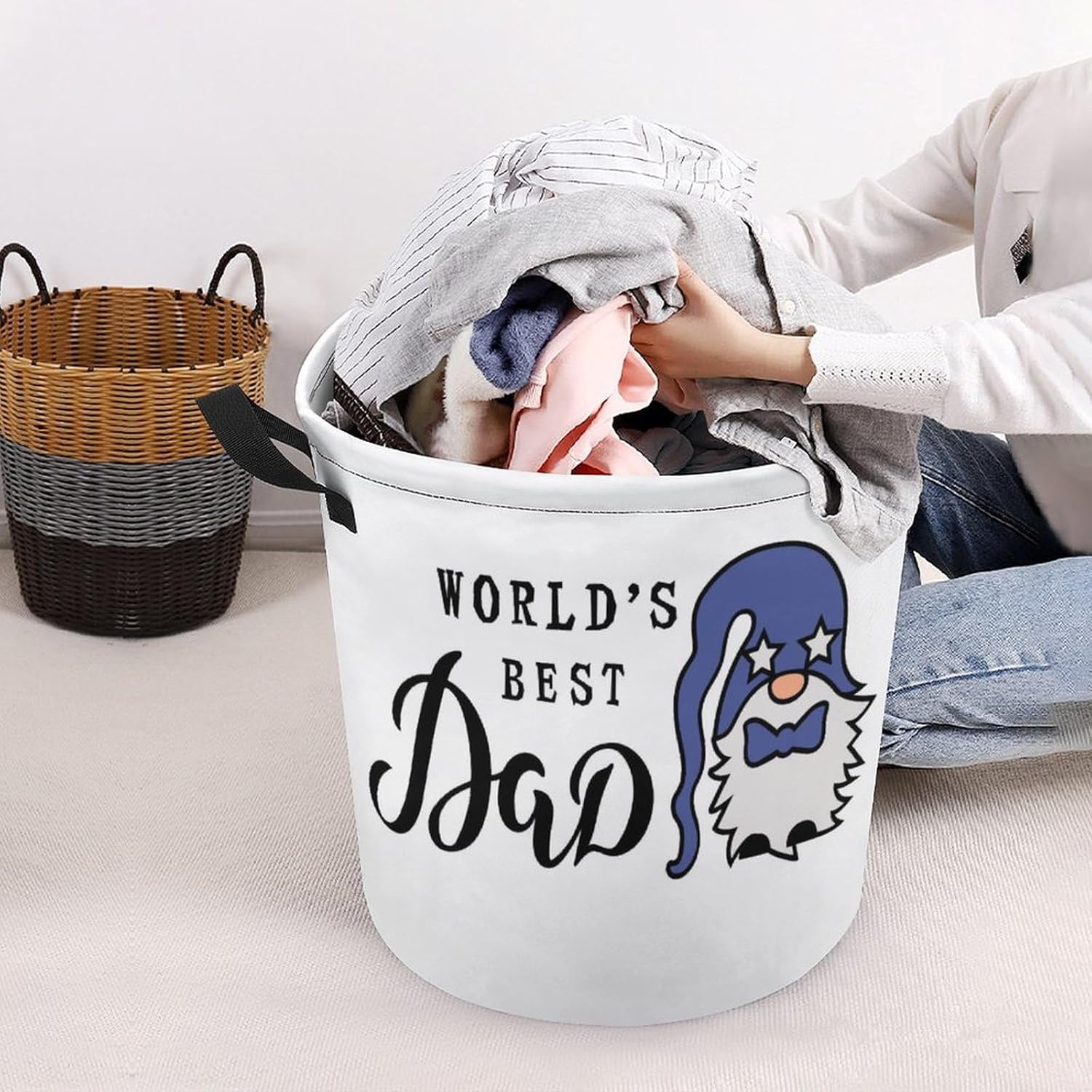 Worlds Best Dad Laundry Hamper with Handles