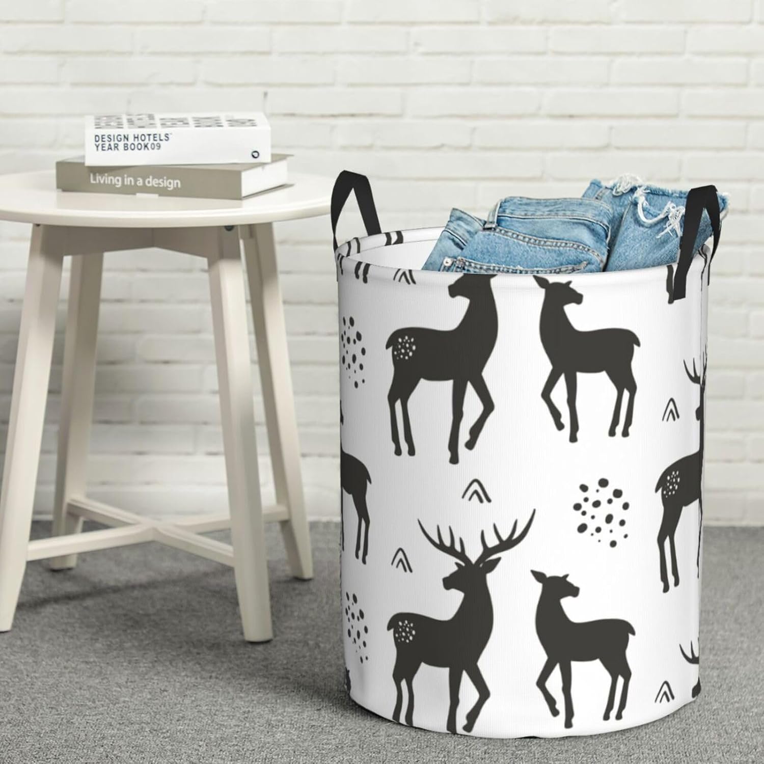 Reindeer-Silhouette Collapsible Laundry Basket Waterproof for HomeDormCar Storage