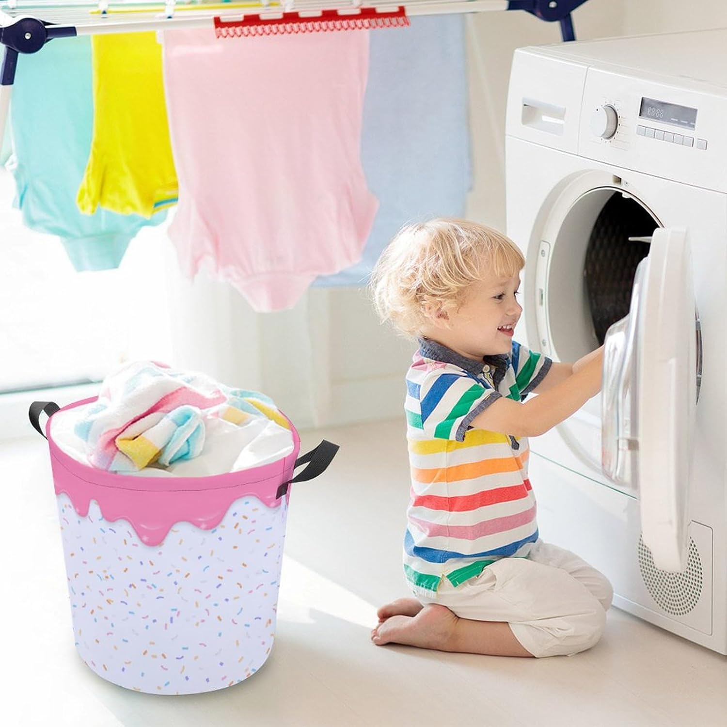 Pink Dripping Liquid Laundry Hamper Donut Basket for Dorms and Bedrooms
